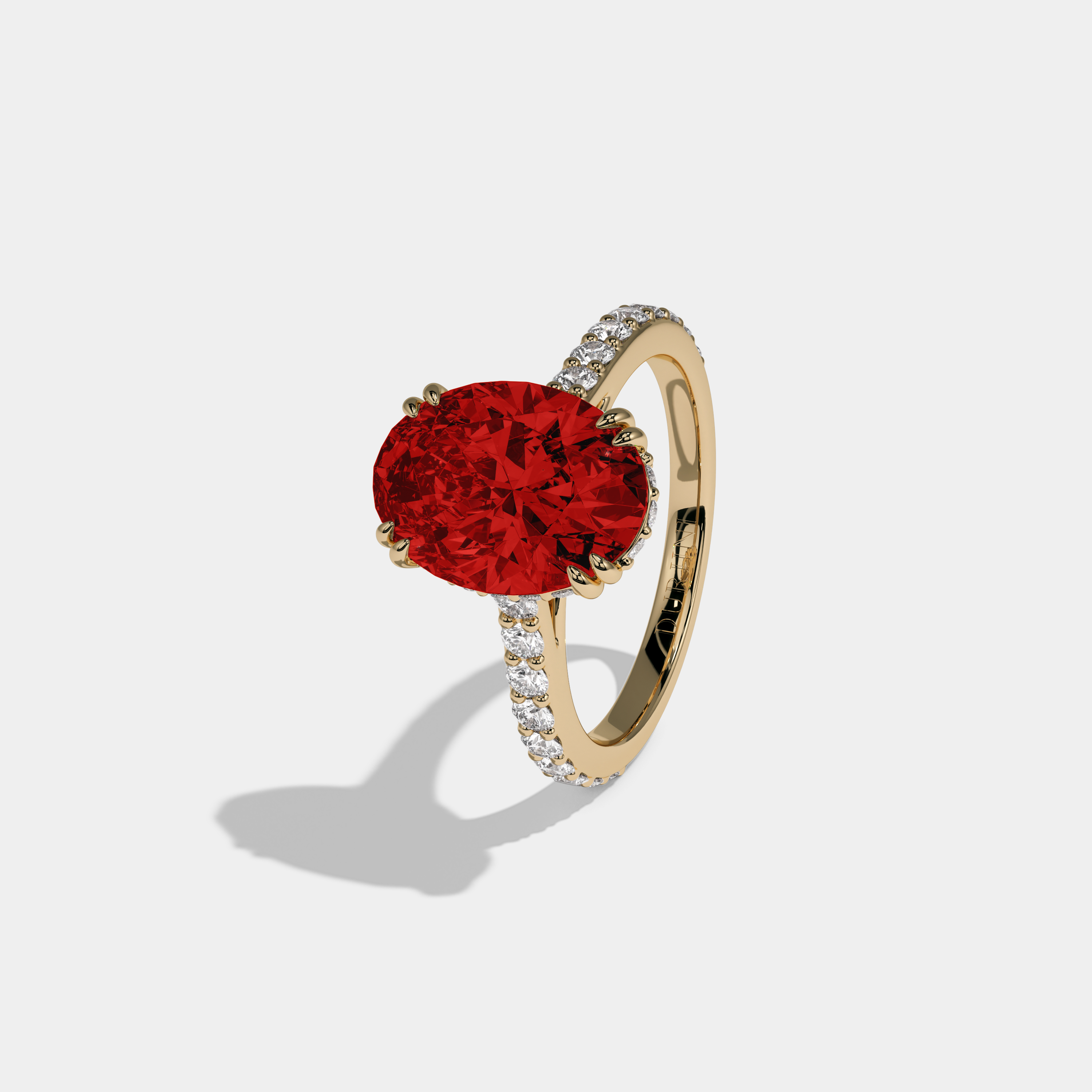 Eleanor Fancy Red Oval Cut Diamond Band Engagement Ring 7ct 18K Yellow Gold