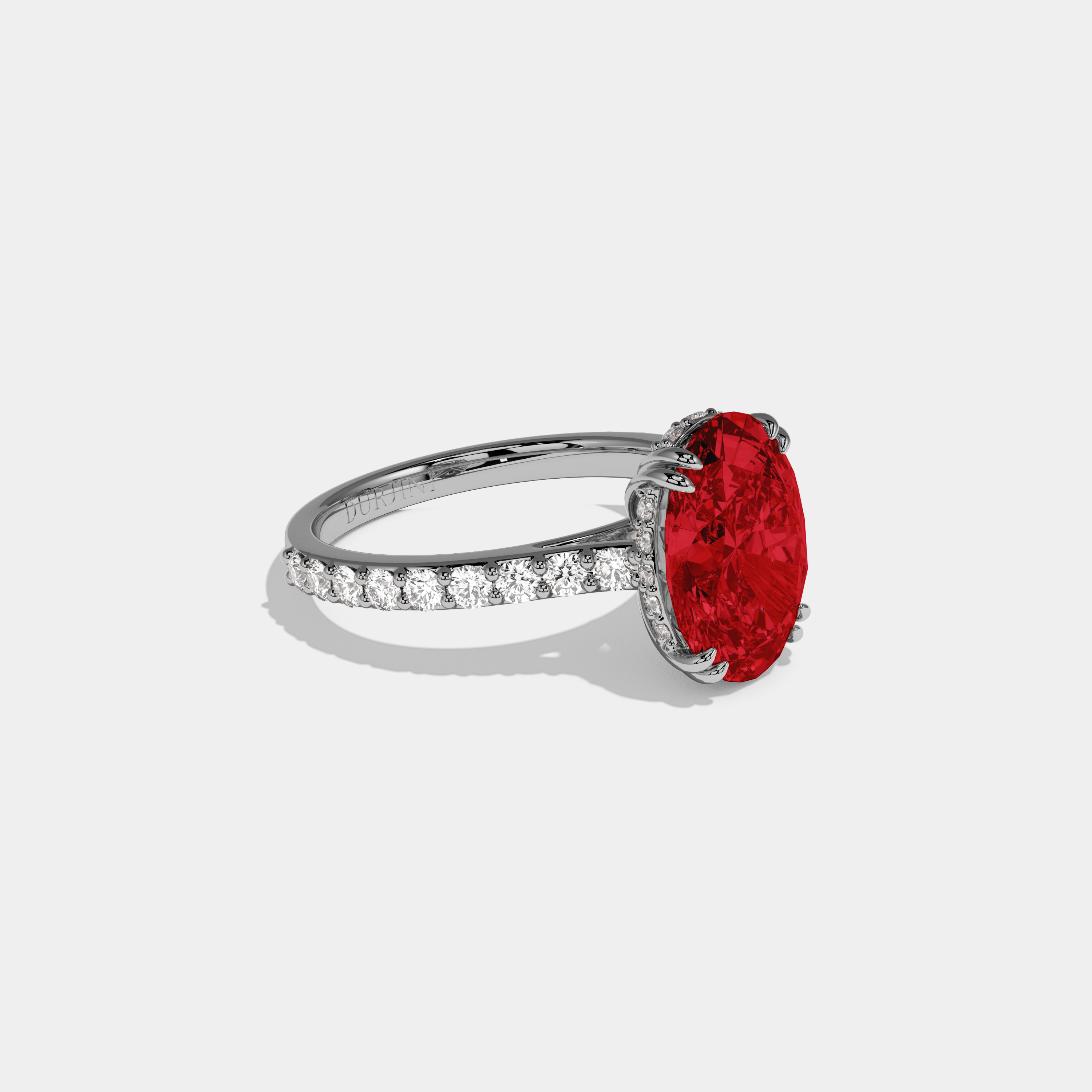 Anne Fancy Red Oval Cut Diamond Band Engagement Ring 7ct 18K White Gold