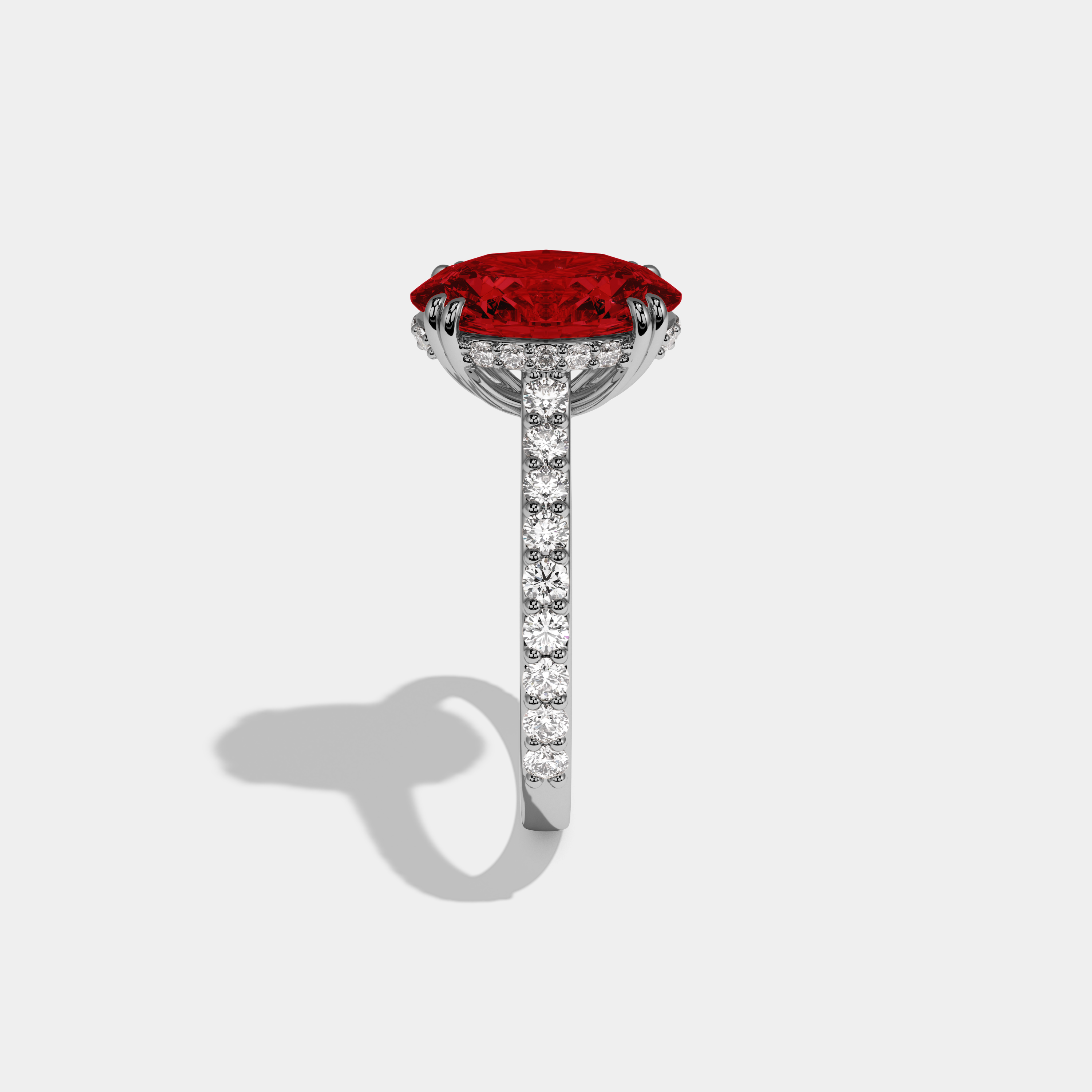 Anne Fancy Red Oval Cut Diamond Band Engagement Ring 7ct 18K White Gold