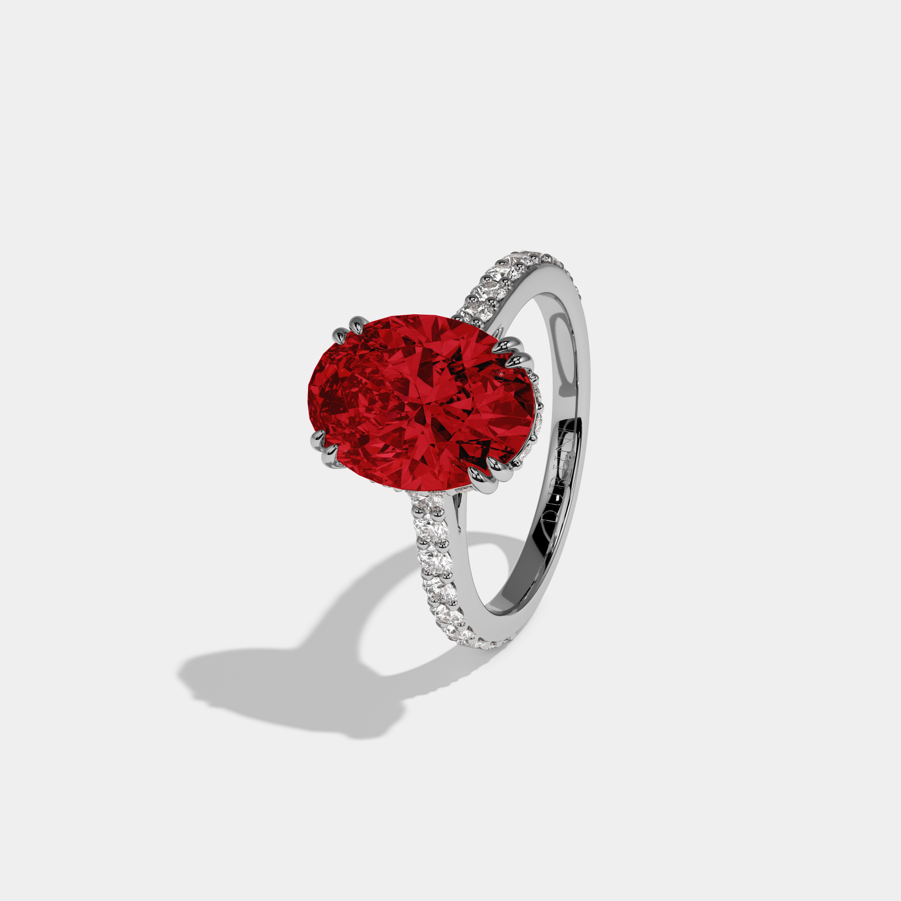 Anne Fancy Red Oval Cut Diamond Band Engagement Ring 7ct 18K White Gold