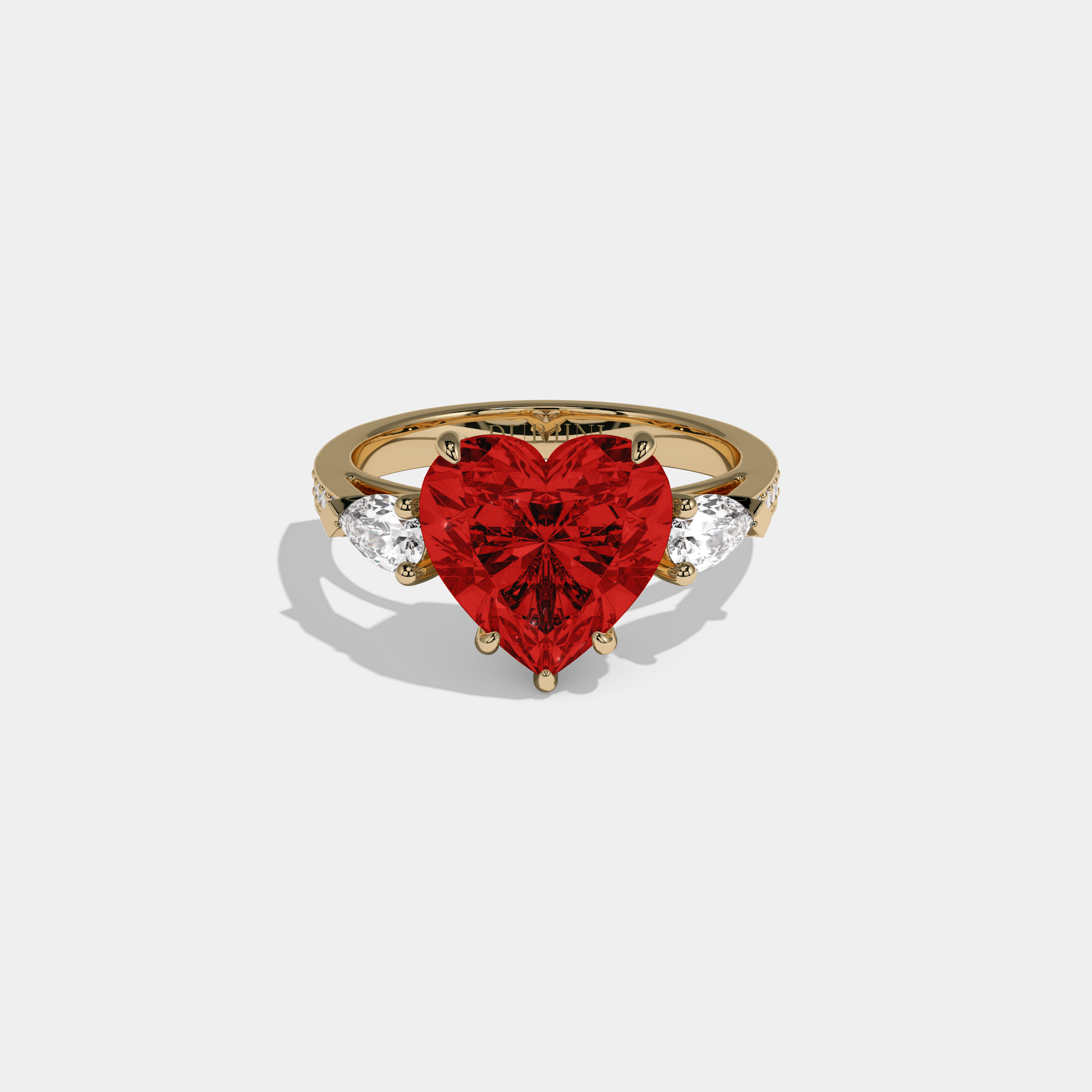 Eleanor Fancy Red Heart Brilliant Cut Diamond Band With Pear Sides Engagement Ring 7ct 18K Yellow Gol