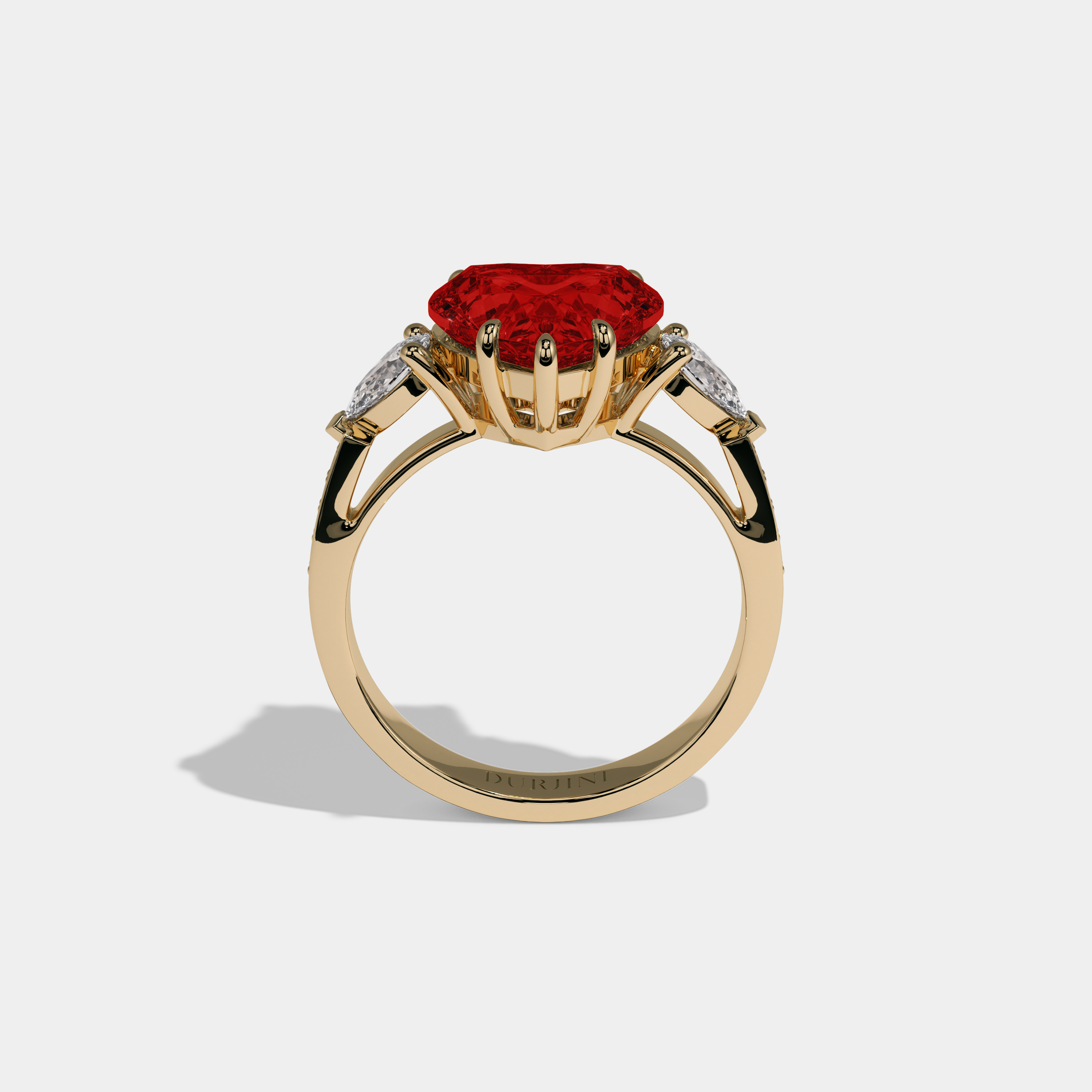 Eleanor Fancy Red Heart Brilliant Cut Diamond Band With Pear Sides Engagement Ring 7ct 18K Yellow Gol