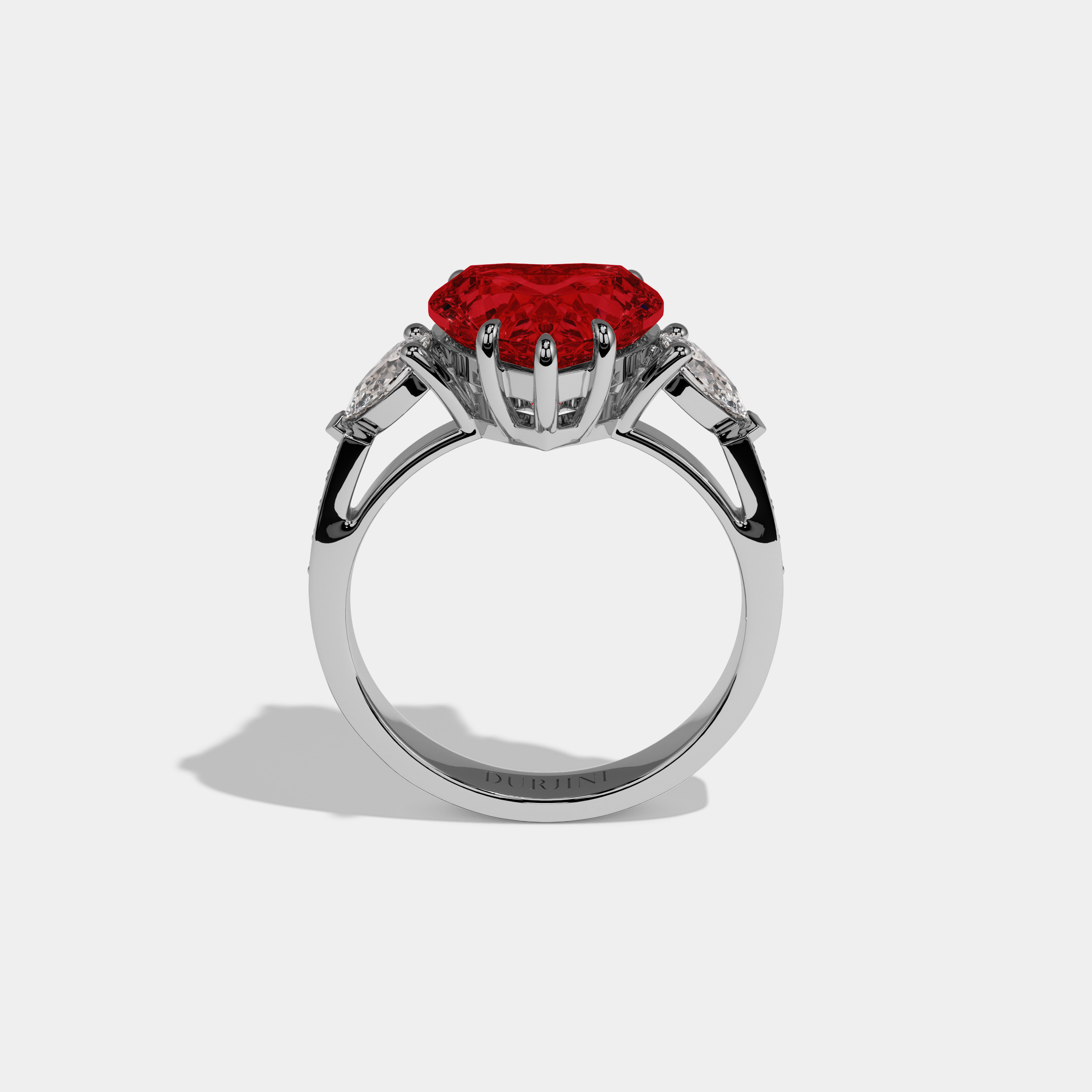 Anne Fancy Red Heart Brilliant Cut Diamond Band With Pear Sides Engagement Ring 7ct 18K White Gold