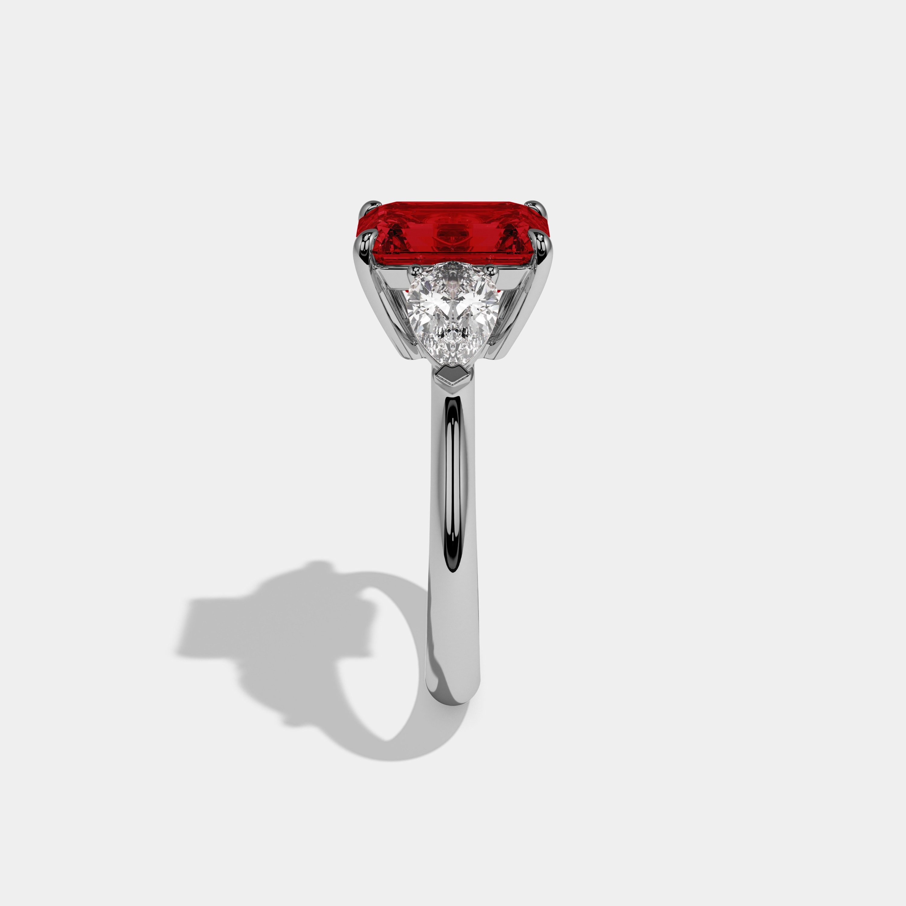 Georgiana Fancy Red Emerald Cut Diamond Plain Band With Pear Cut Sides Engagement Ring 6ct 18K White Gold