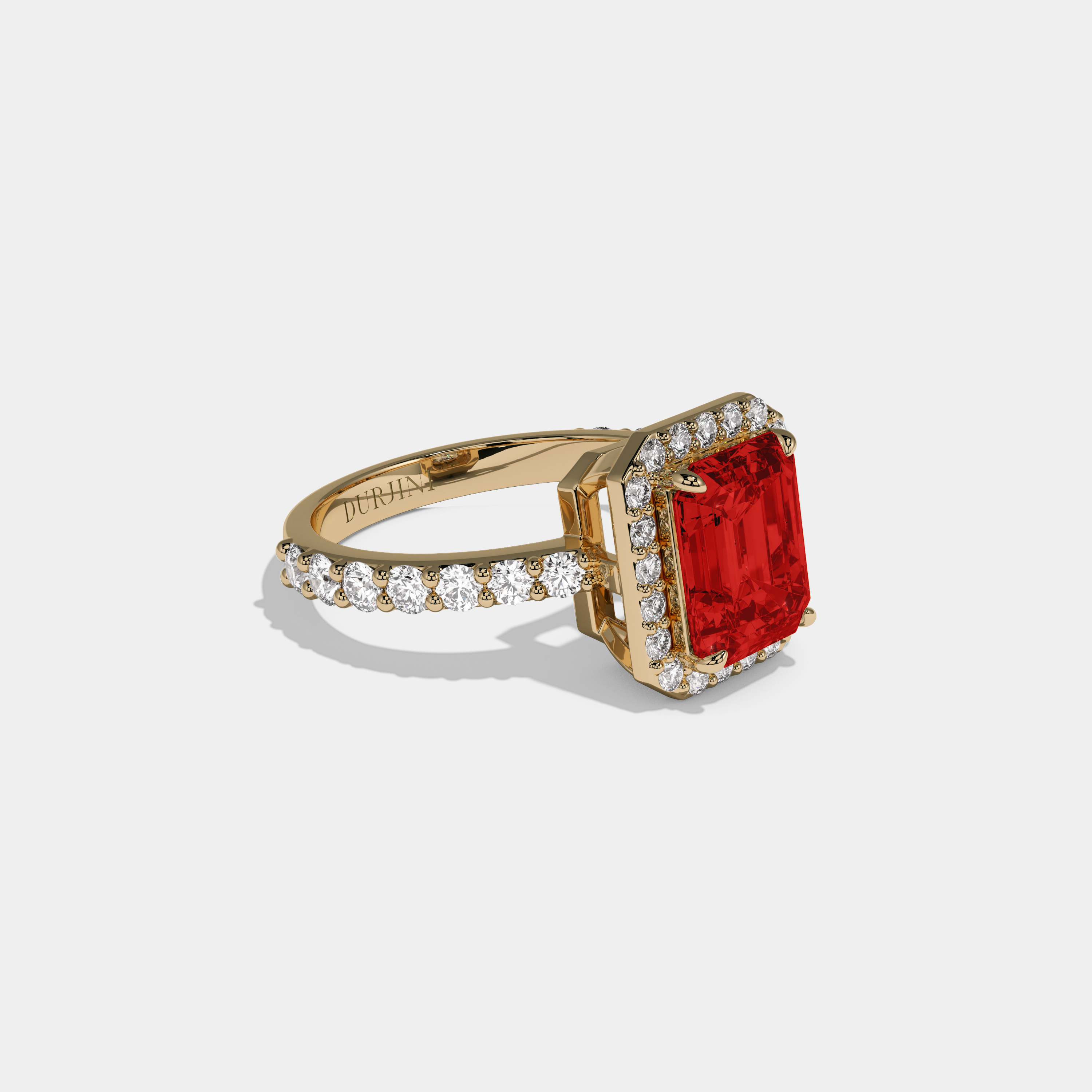 Elowen Fancy Red Emerald Cut Diamond Band Engagement Ring 6ct 18K Yellow Gold