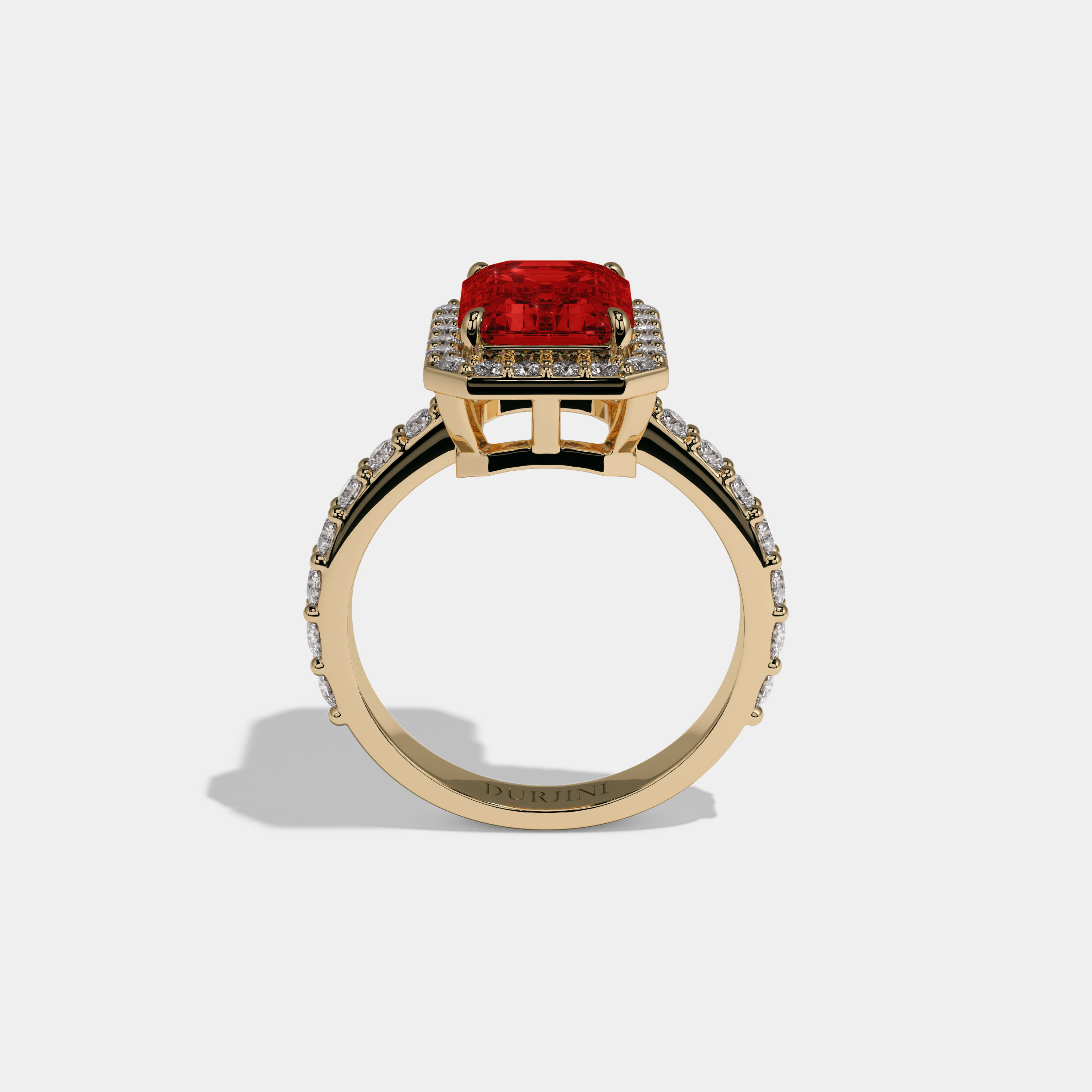 Elowen Fancy Red Emerald Cut Diamond Band Engagement Ring 6ct 18K Yellow Gold
