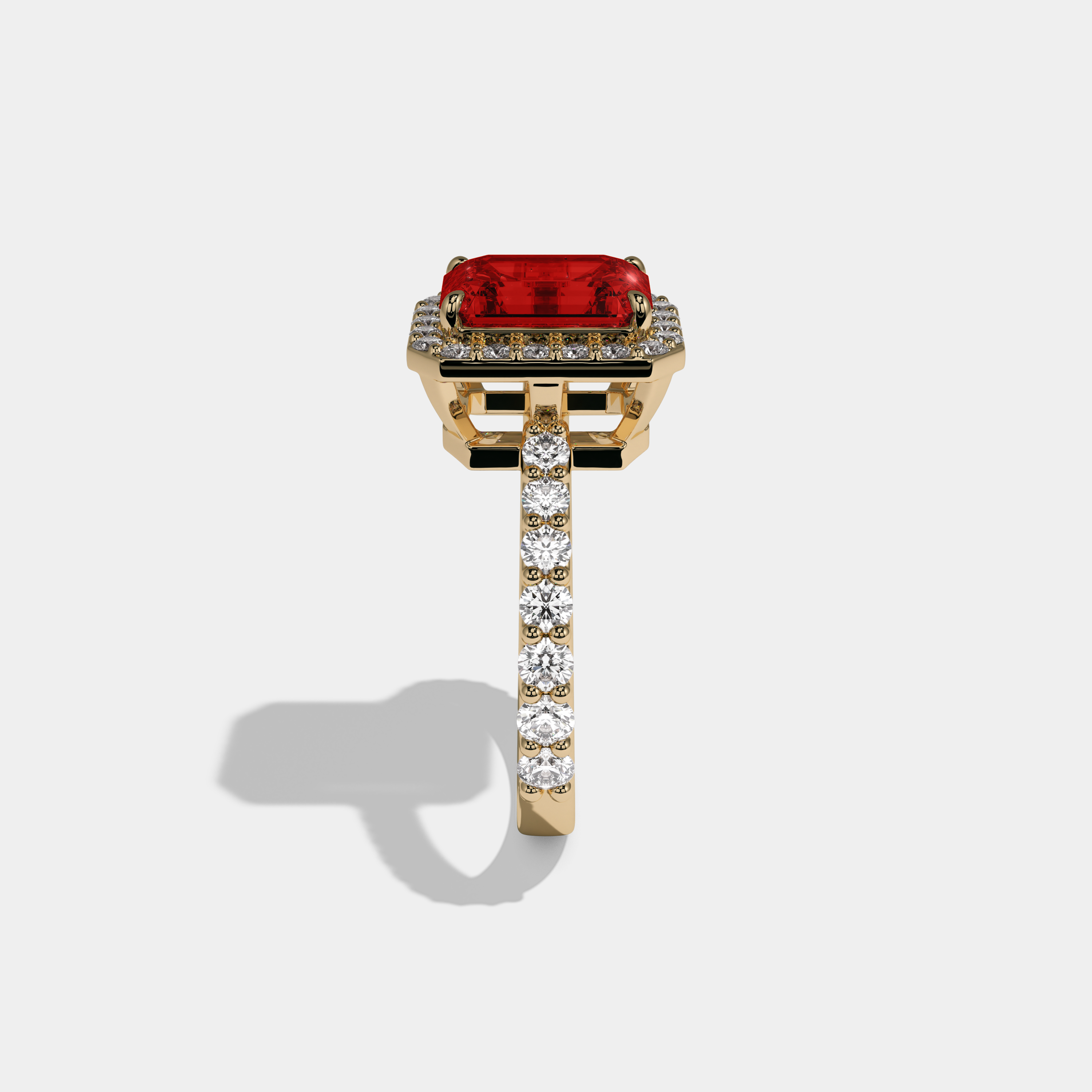 Elowen Fancy Red Emerald Cut Diamond Band Engagement Ring 6ct 18K Yellow Gold