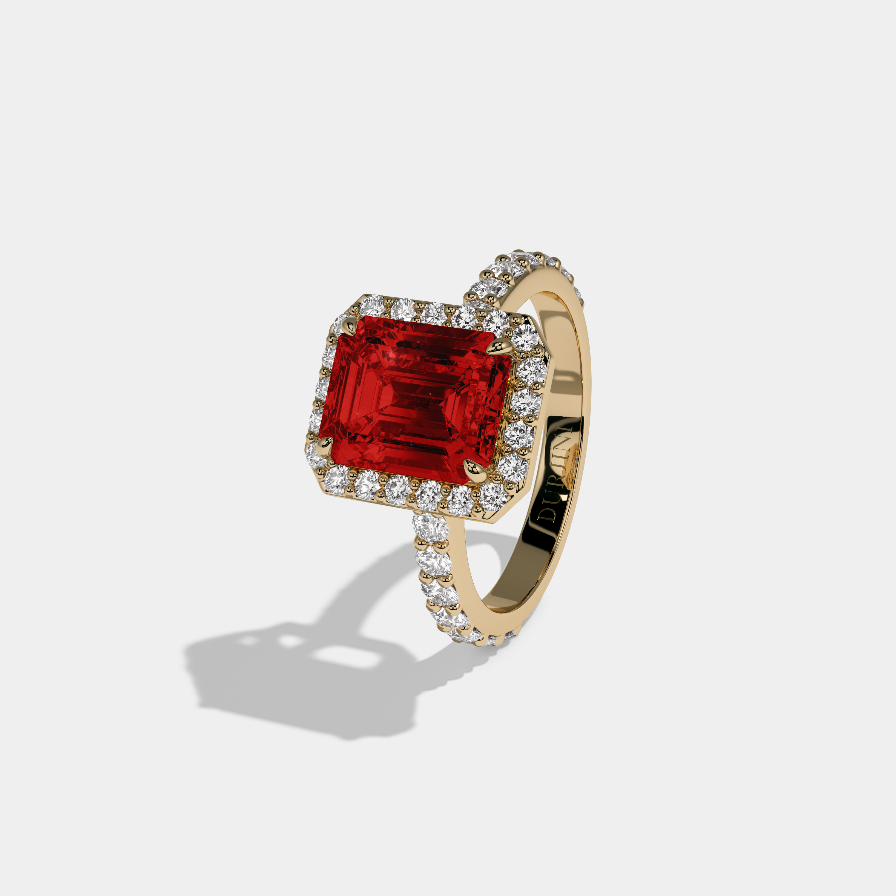 Elowen Fancy Red Emerald Cut Diamond Band Engagement Ring 6ct 18K Yellow Gold