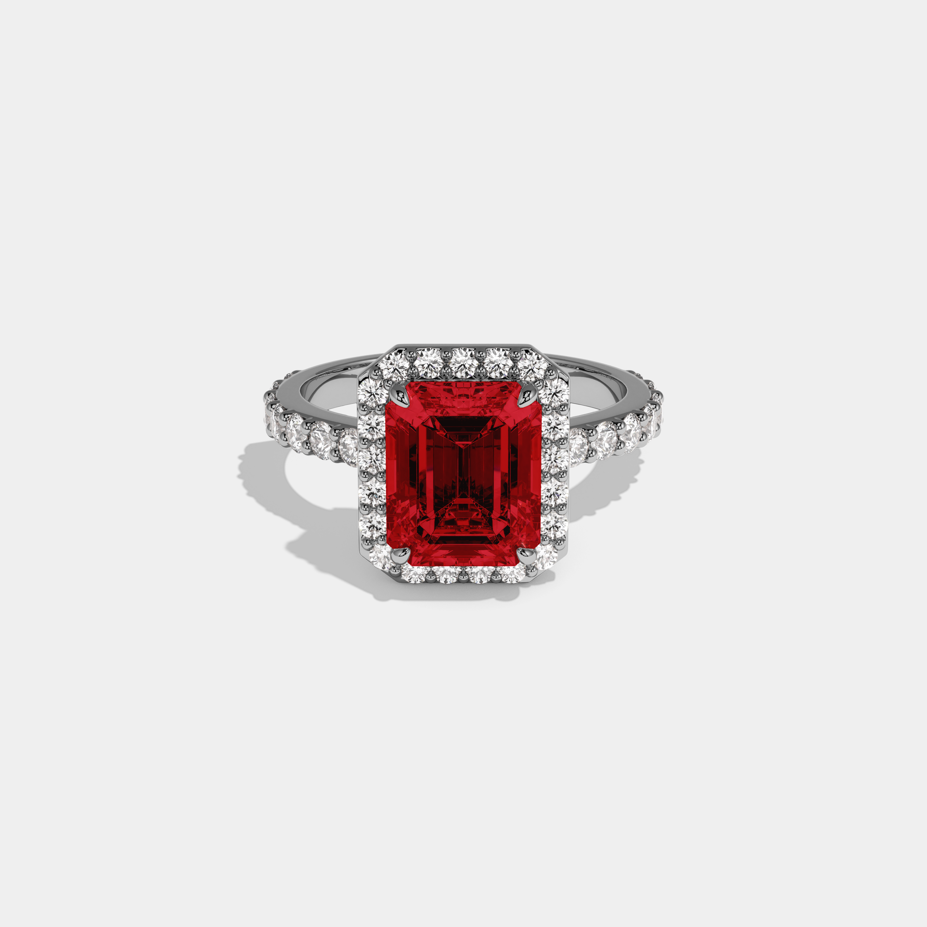 Christabel Fancy Red Emerald Cut Diamond Band Engagement Ring 6ct 18K White Gold