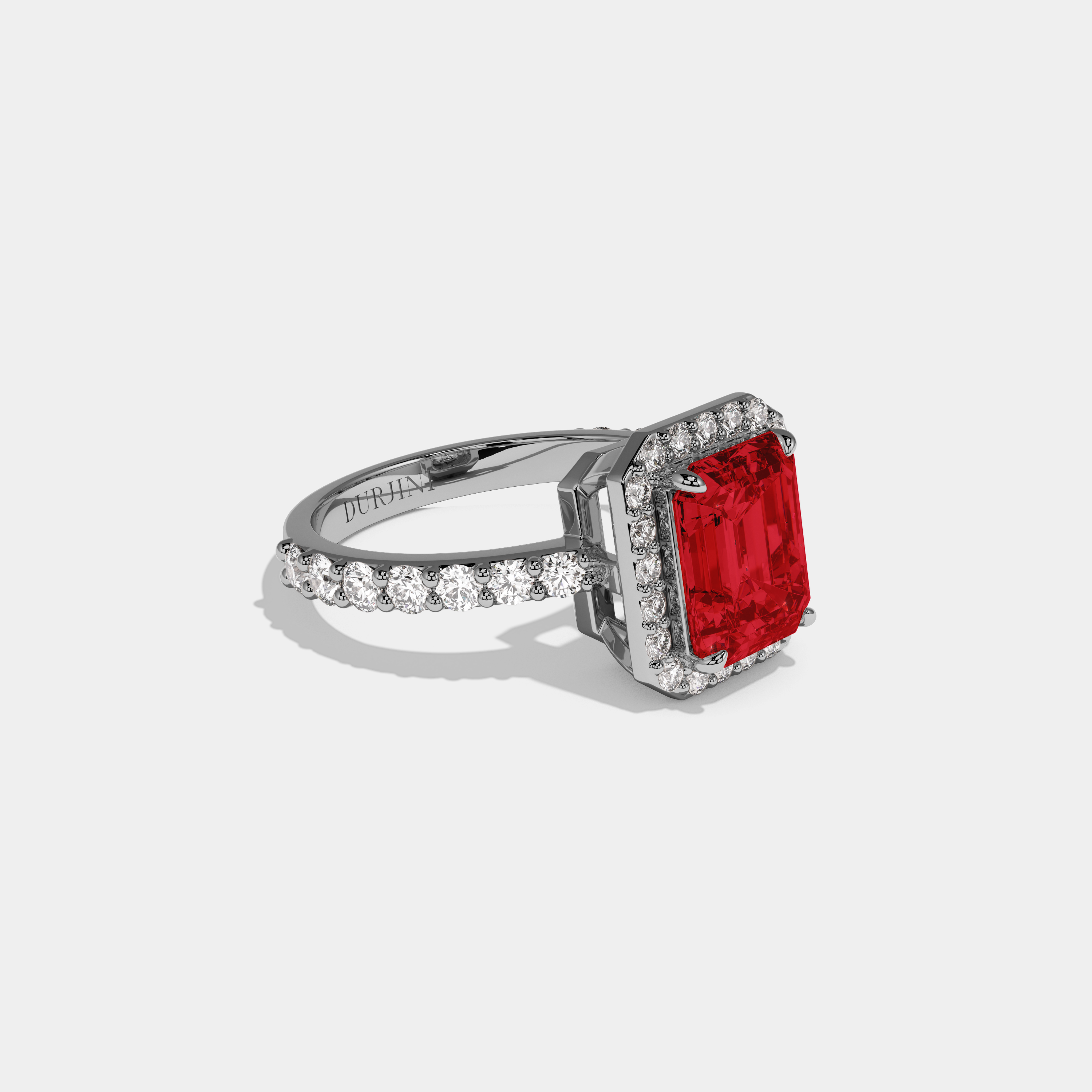 Christabel Fancy Red Emerald Cut Diamond Band Engagement Ring 6ct 18K White Gold