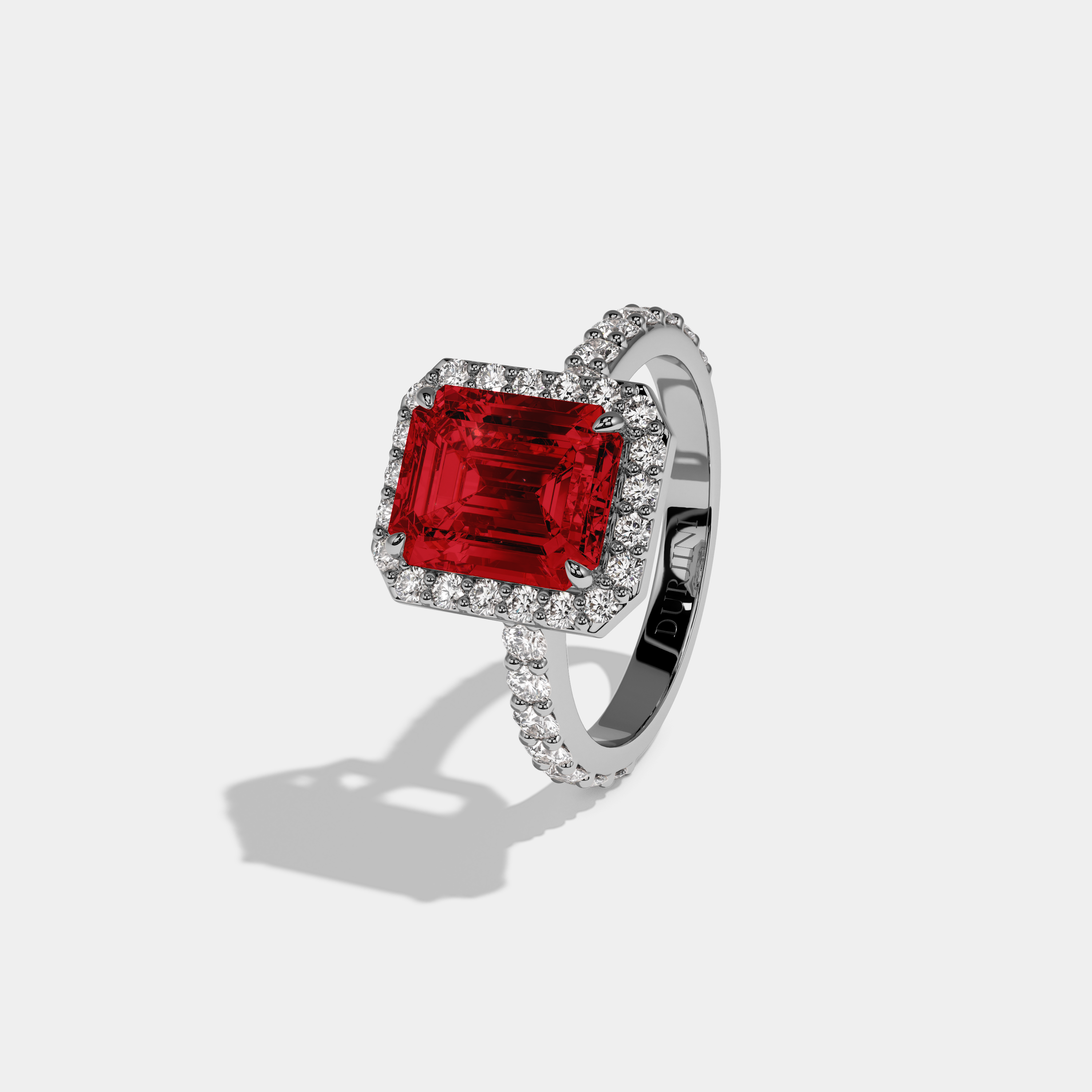 Christabel Fancy Red Emerald Cut Diamond Band Engagement Ring 6ct 18K White Gold