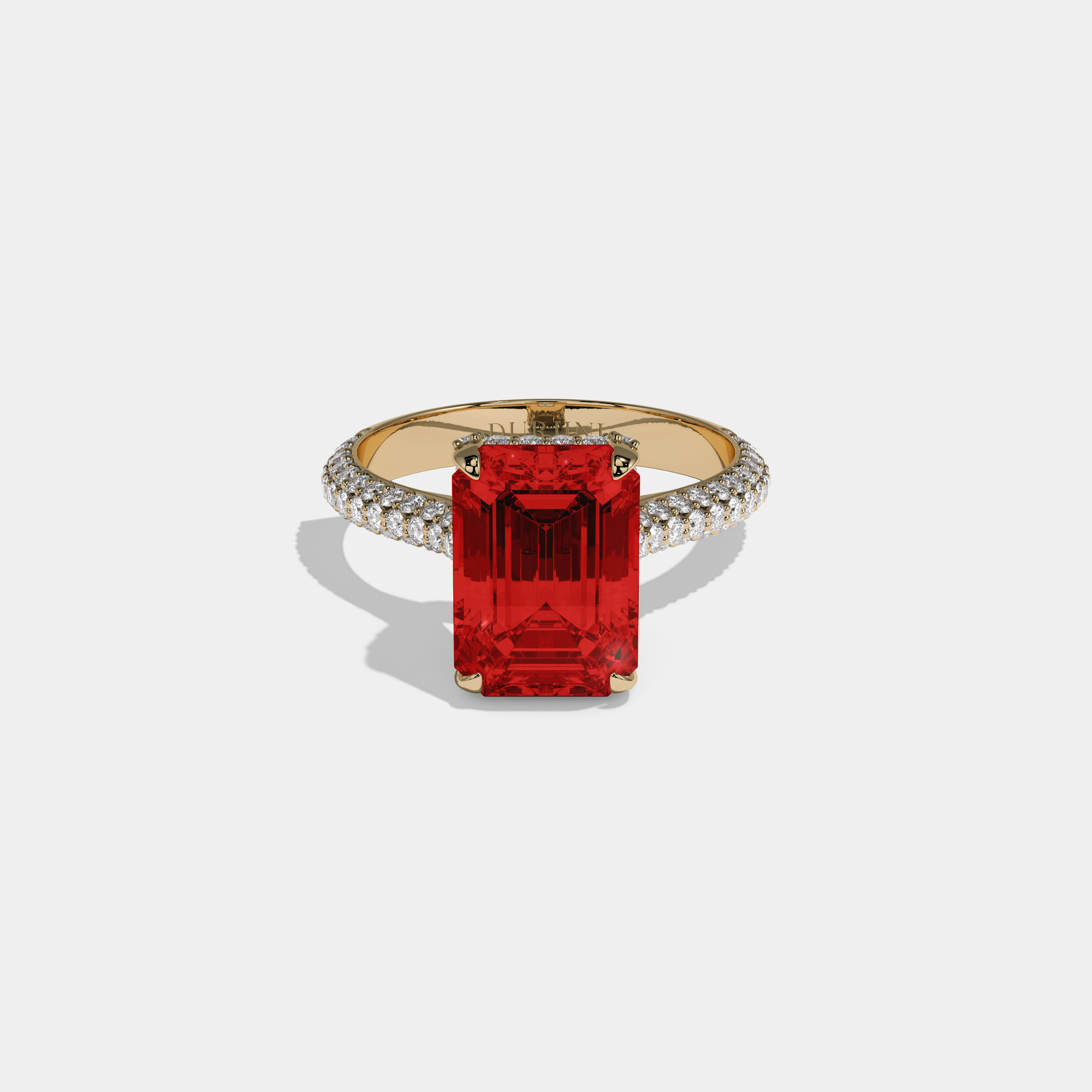 Eleanor Fancy Red Emerald Cut Diamond Band Engagement Ring 6ct 18K Yellow Gold