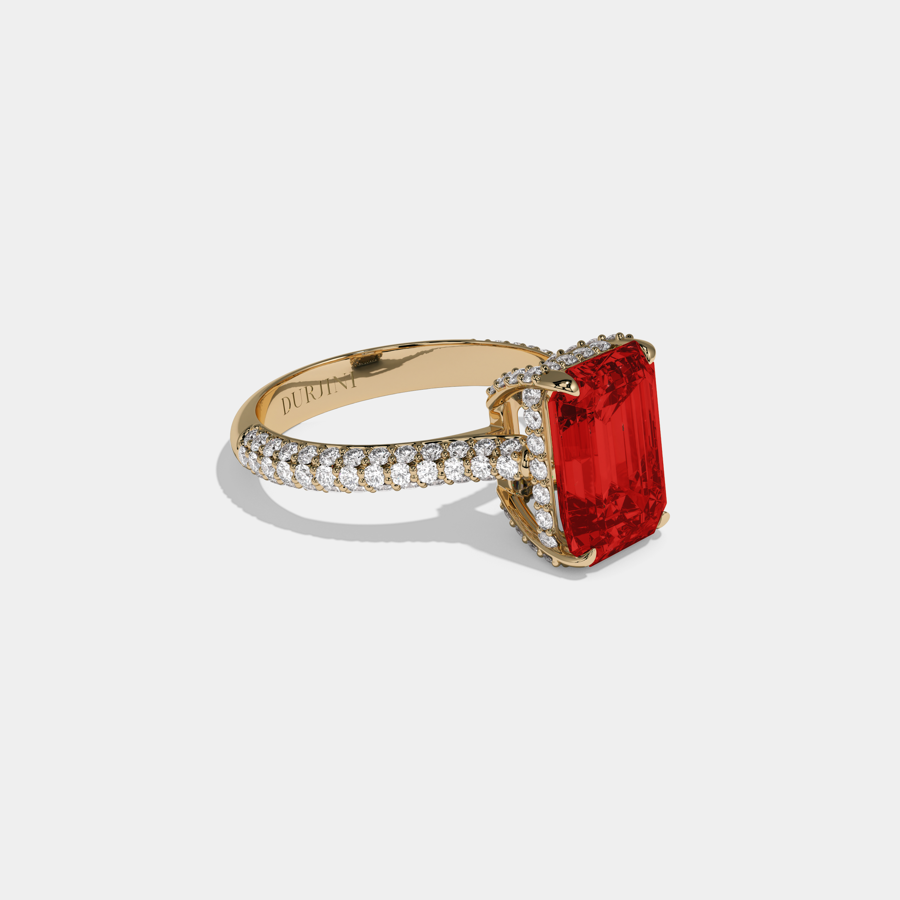 Eleanor Fancy Red Emerald Cut Diamond Band Engagement Ring 6ct 18K Yellow Gold