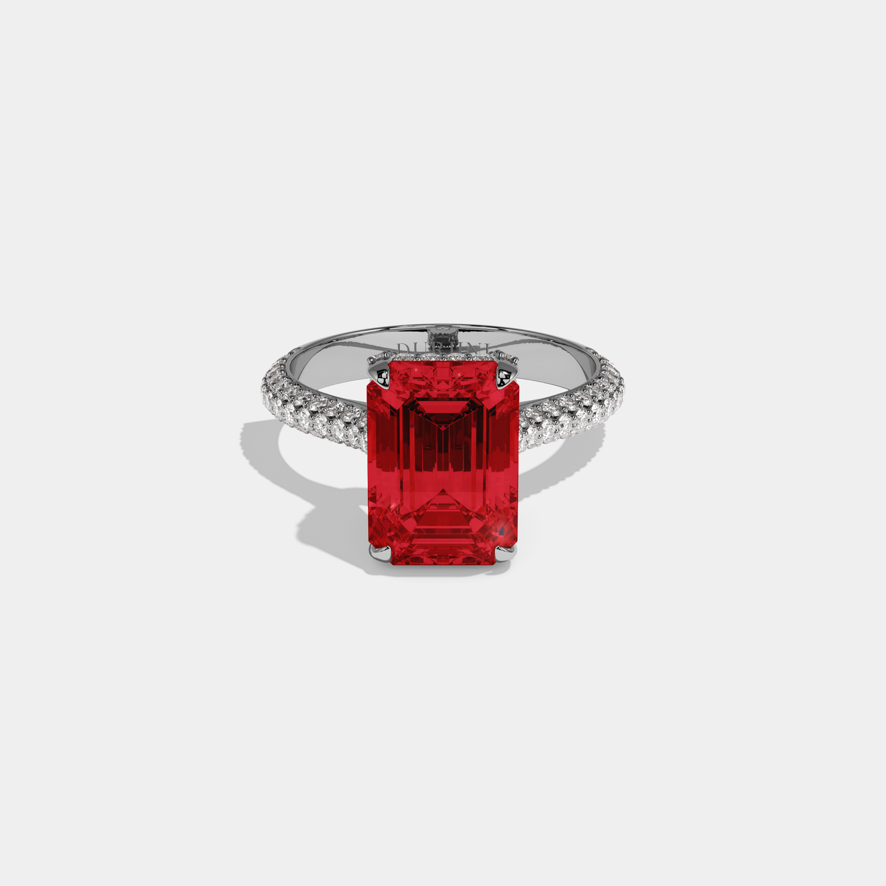 Amelia Fancy Red Emerald Cut Diamond Band Engagement Ring 6ct 18K White Gold