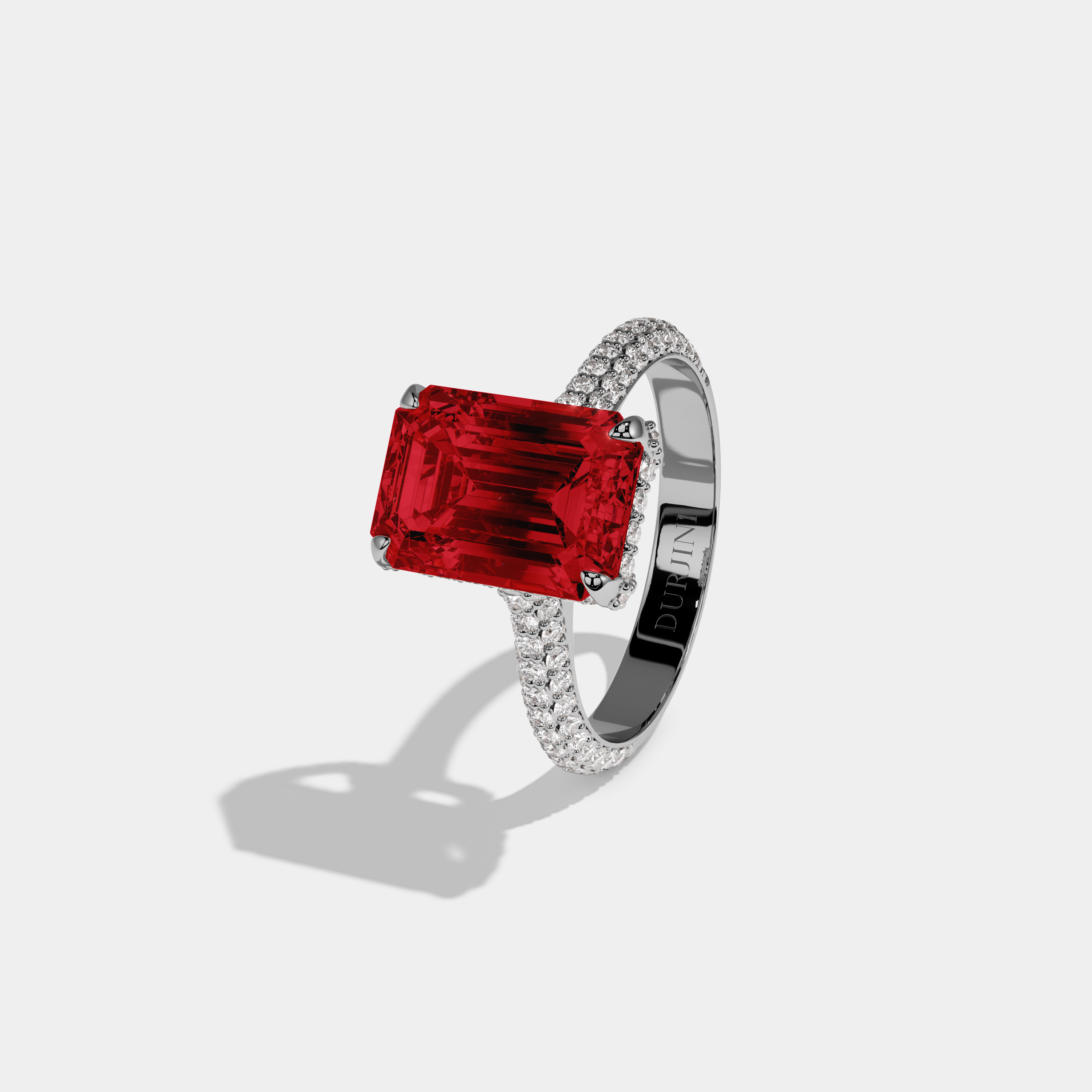 Amelia Fancy Red Emerald Cut Diamond Band Engagement Ring 6ct 18K White Gold