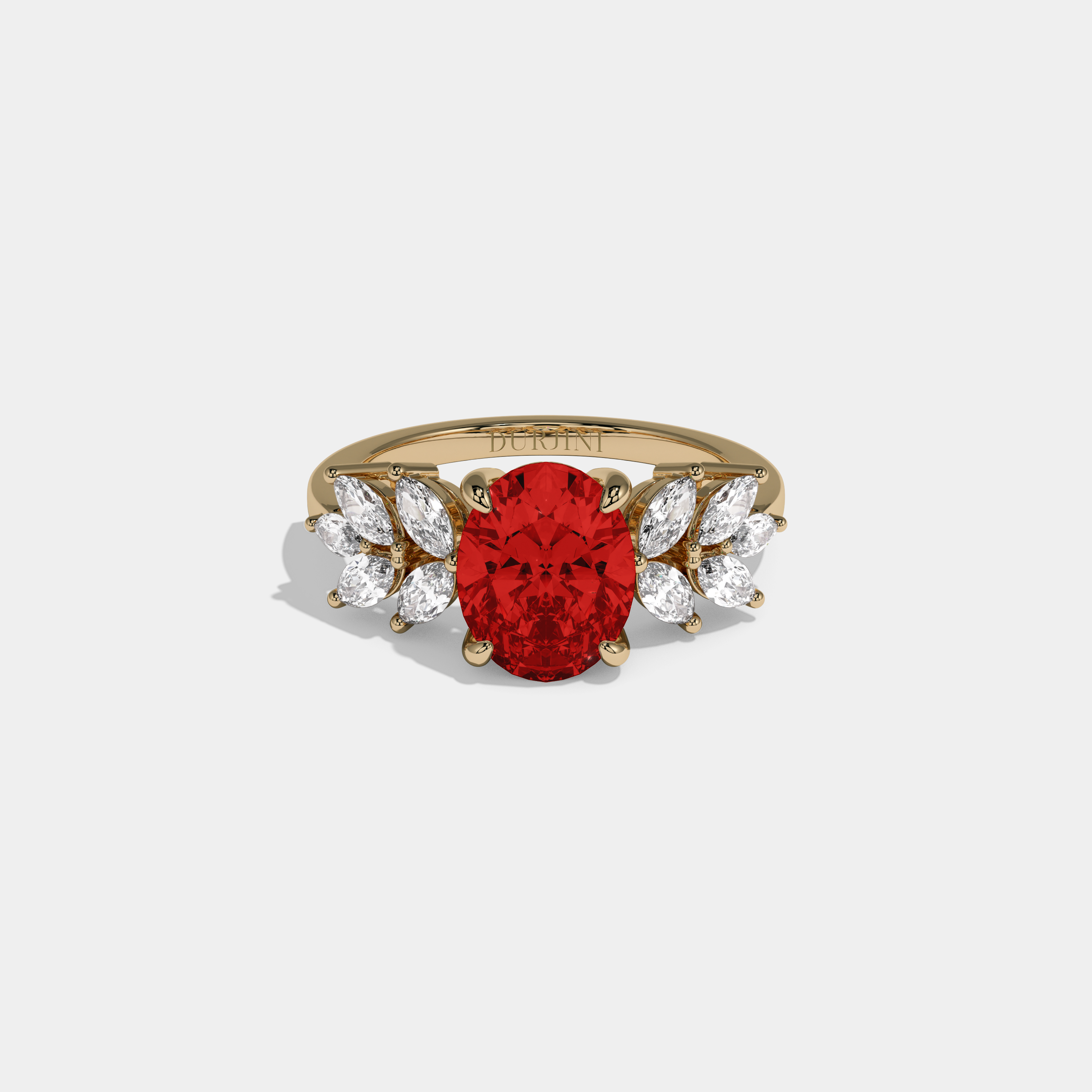 Eleanor Fancy Red Pear Cut Diamond Plain Band Engagement Ring 6ct 18K Yellow Gold