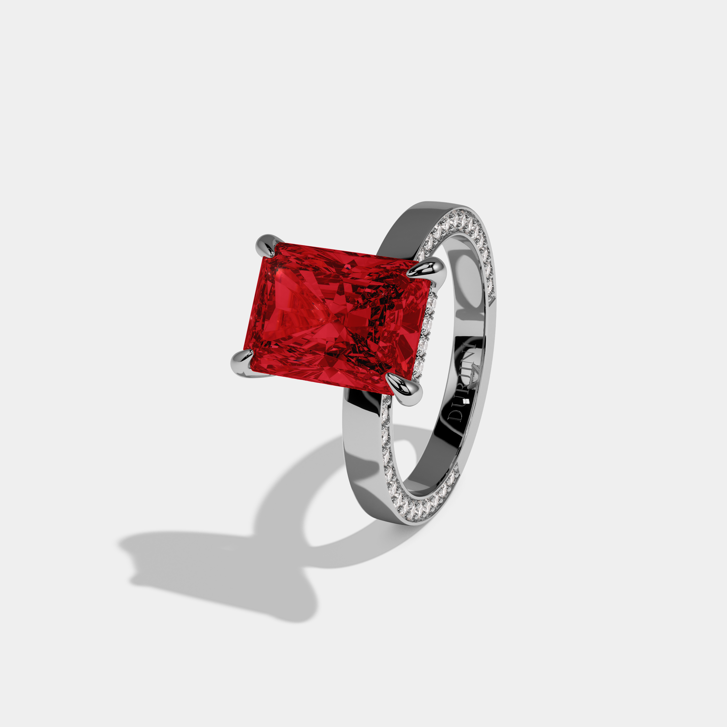 Eleanor Fancy Red Radiant Cut Diamond Hidden Band Engagement Ring 6ct 18K White Gold