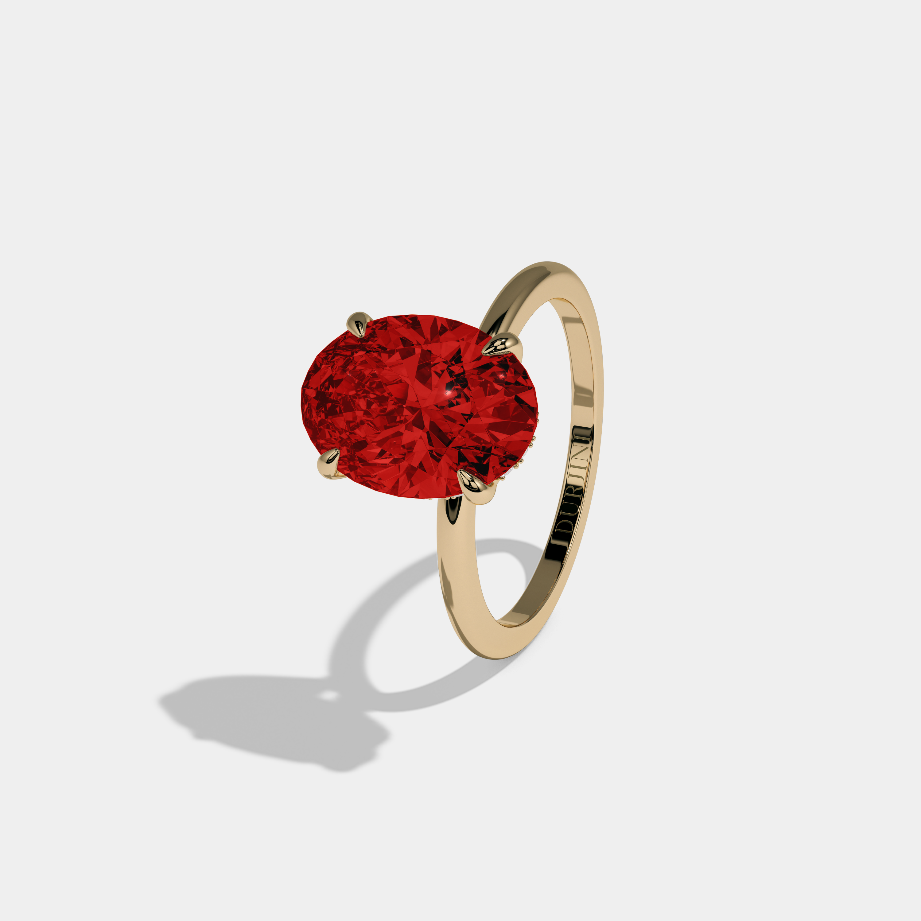 Sophia Fancy Red Oval Cut Diamond Plain Band Engagement Ring 6.5ct 18K Yellow Gold