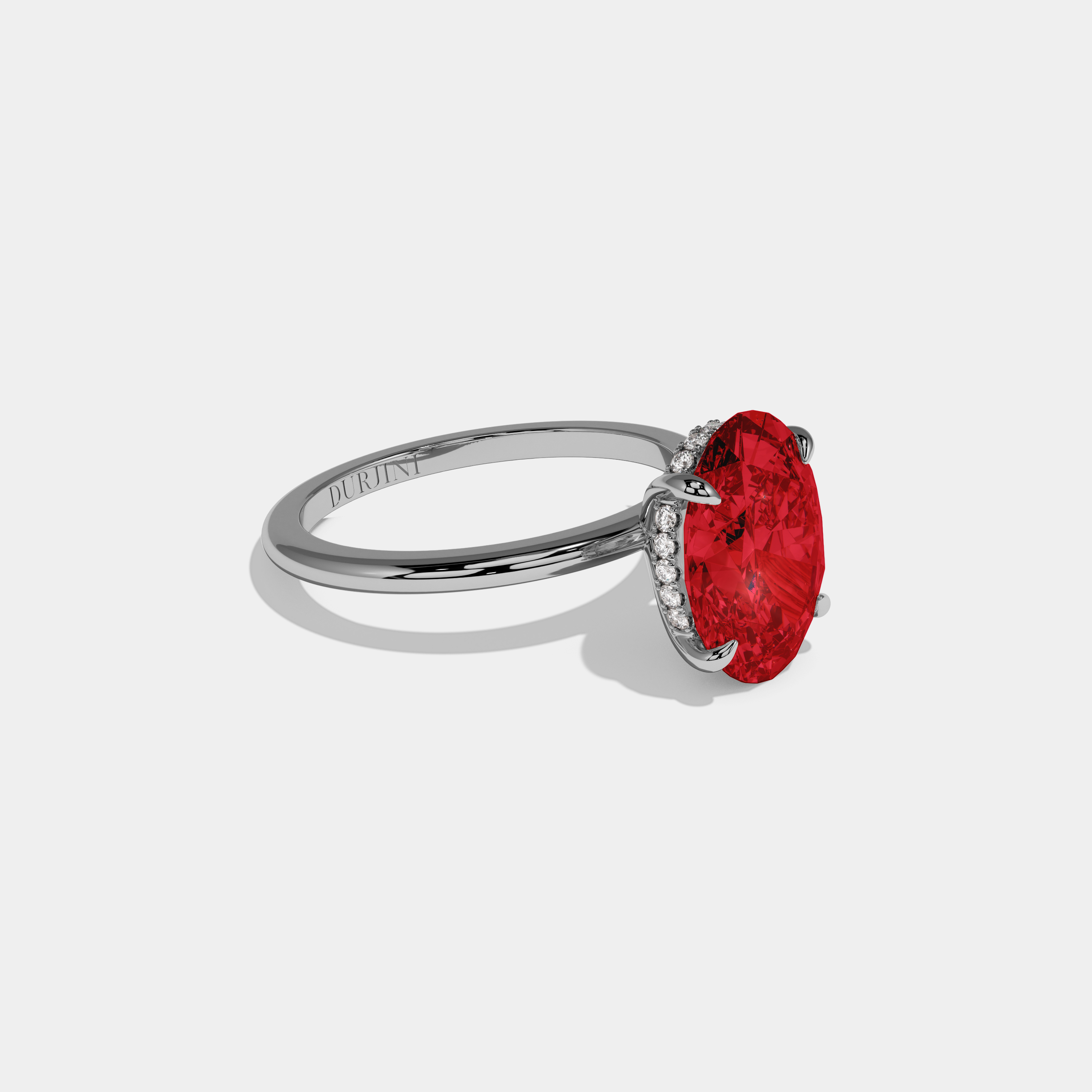 Caroline Fancy Red Oval Cut Diamond Plain Band Engagement Ring 6.5ct 18K White Gold