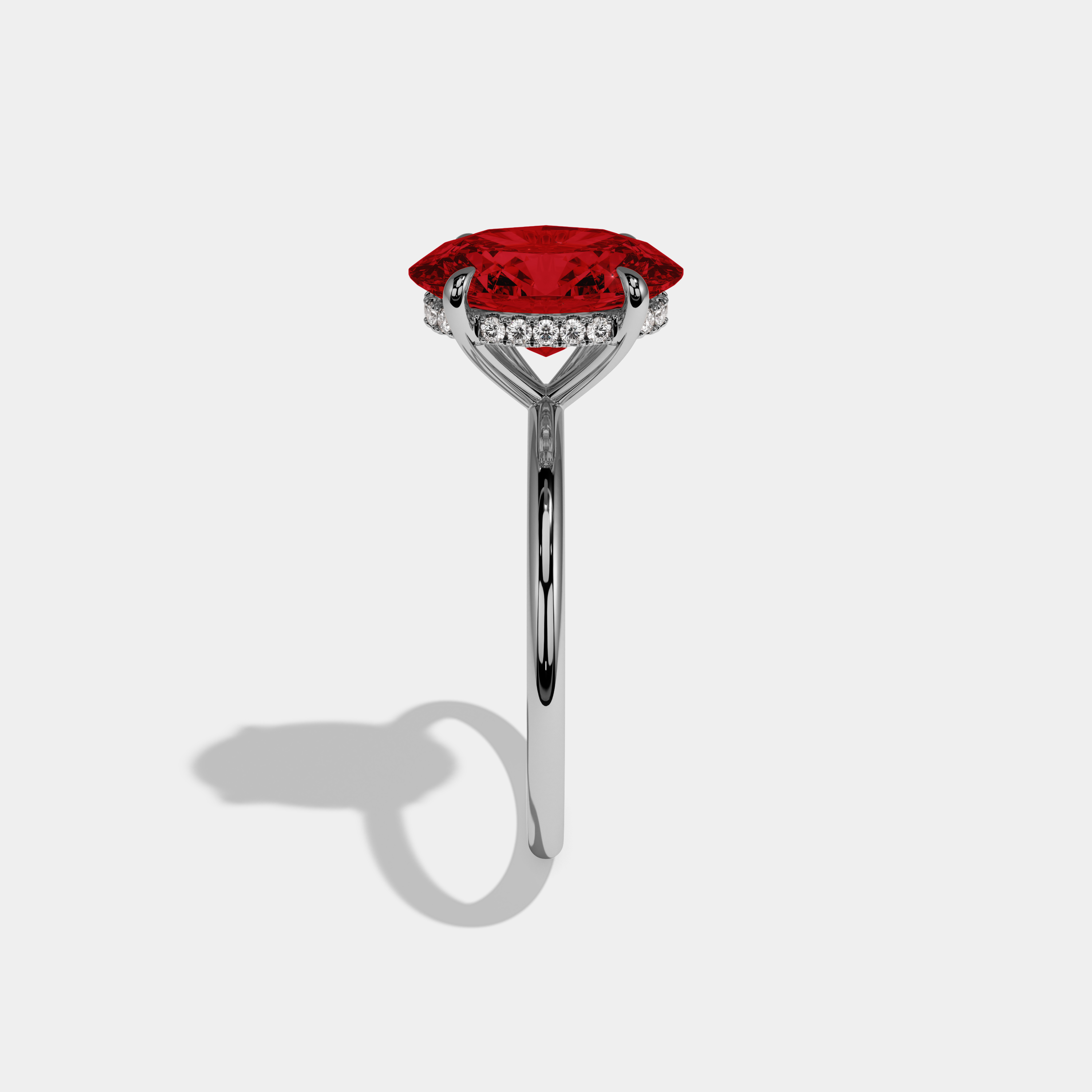 Caroline Fancy Red Oval Cut Diamond Plain Band Engagement Ring 6.5ct 18K White Gold
