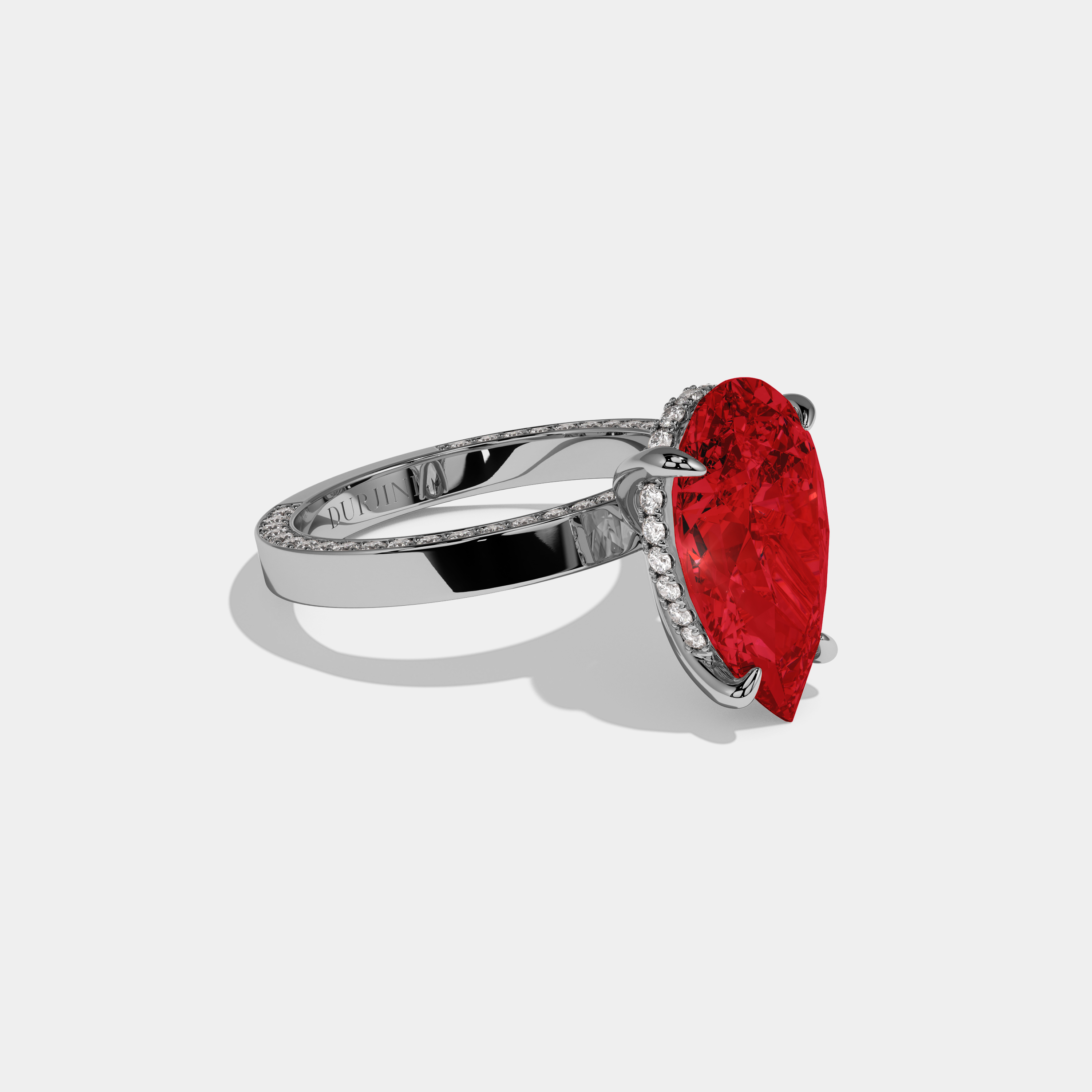 Eleanor Fancy Red Pear Cut Diamond Hidden Band Engagement Ring 6ct 18K White Gold
