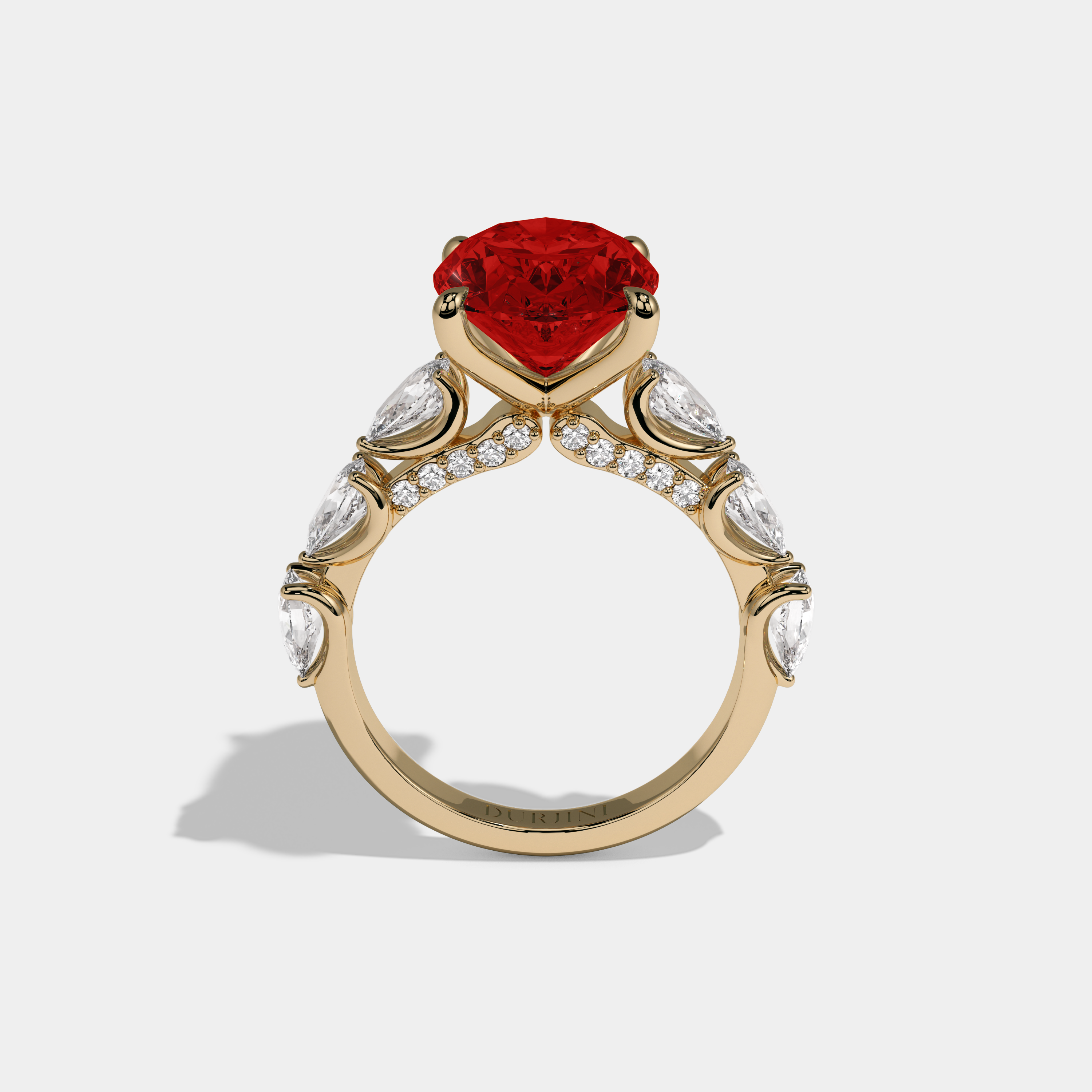 Isabella Fancy Red Oval Cut Diamond Band With Pear Cuts Engagement Ring 6ct 18K Yellow Gold