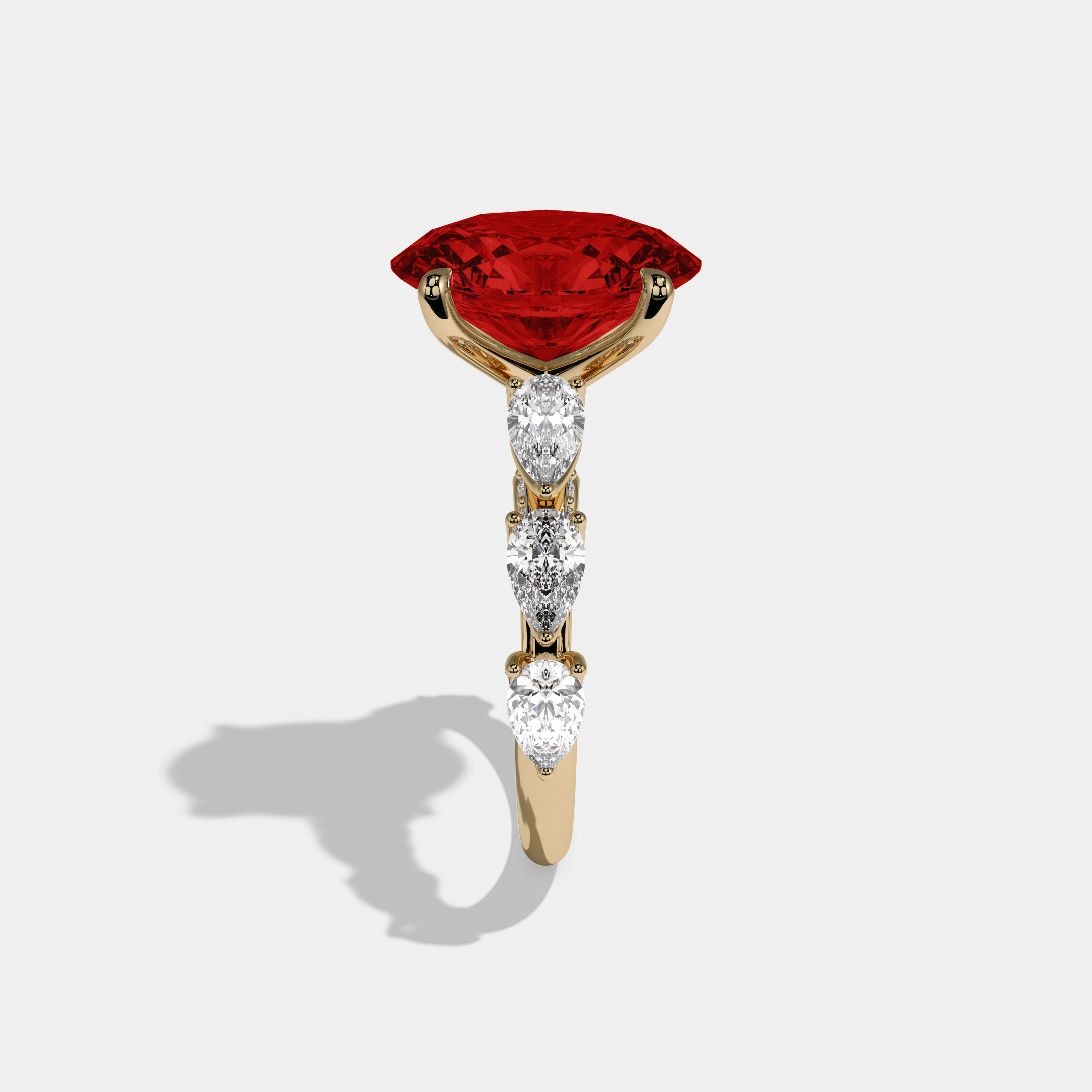 Isabella Fancy Red Oval Cut Diamond Band With Pear Cuts Engagement Ring 6ct 18K Yellow Gold