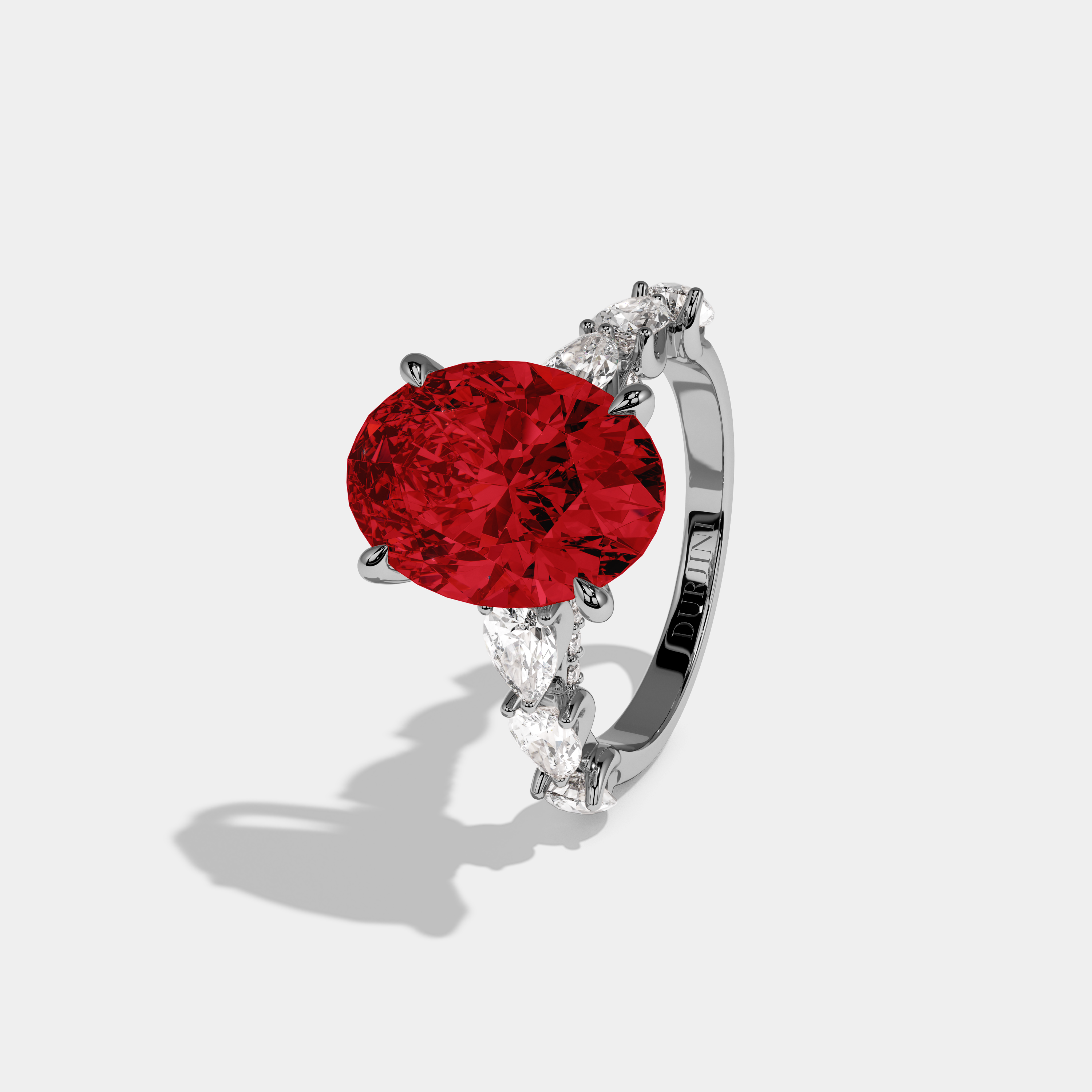 Eleanor Fancy Red Oval Cut Diamond Band With Pear Cuts Engagement Ring 6ct 18K White Gold