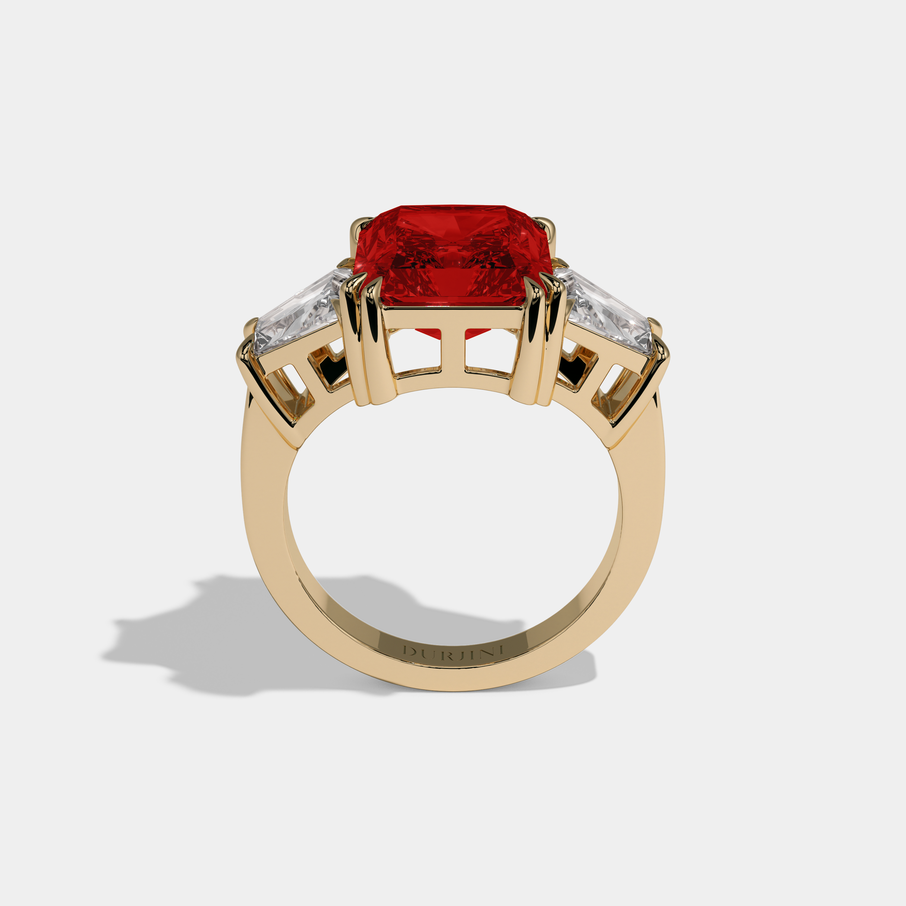 Sophia Fancy Red Radiant Cut Diamond Plain Band With Trapezoid Sides Engagement Ring 7ct 18K Yellow Gold