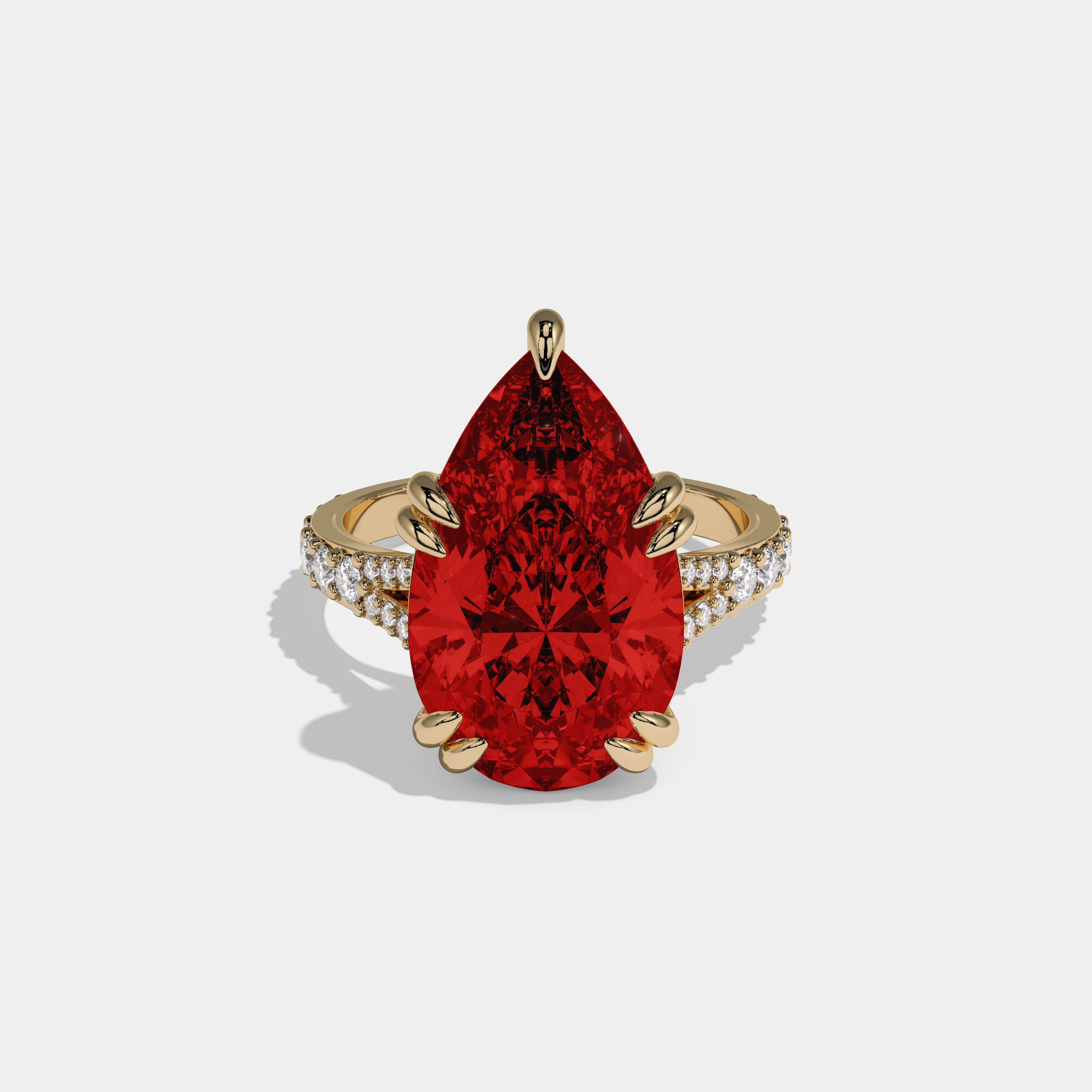 Sophia Fancy Red Pear Brilliant Cut Diamond Band Engagement Ring 8ct 18K Yellow Gold