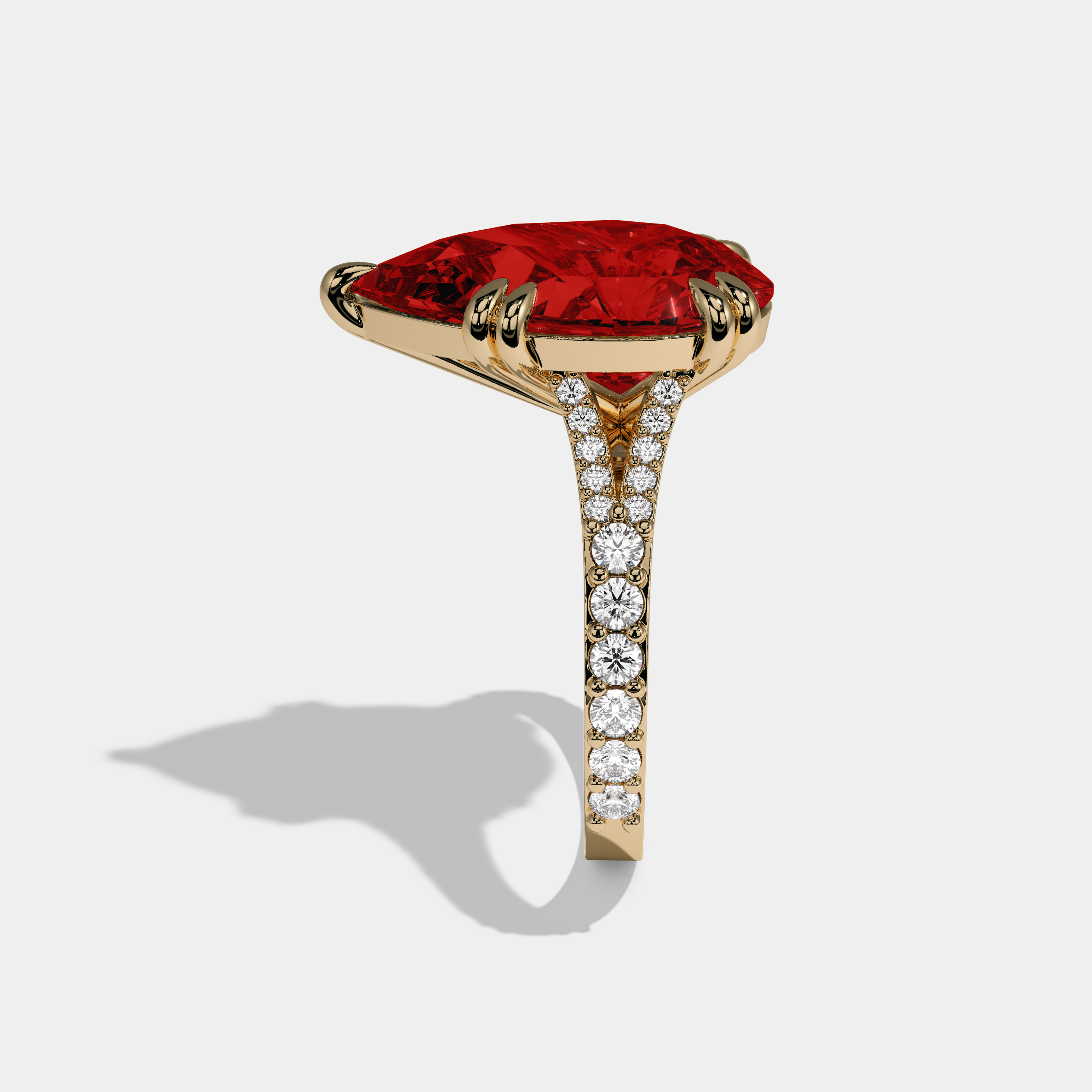 Sophia Fancy Red Pear Brilliant Cut Diamond Band Engagement Ring 8ct 18K Yellow Gold