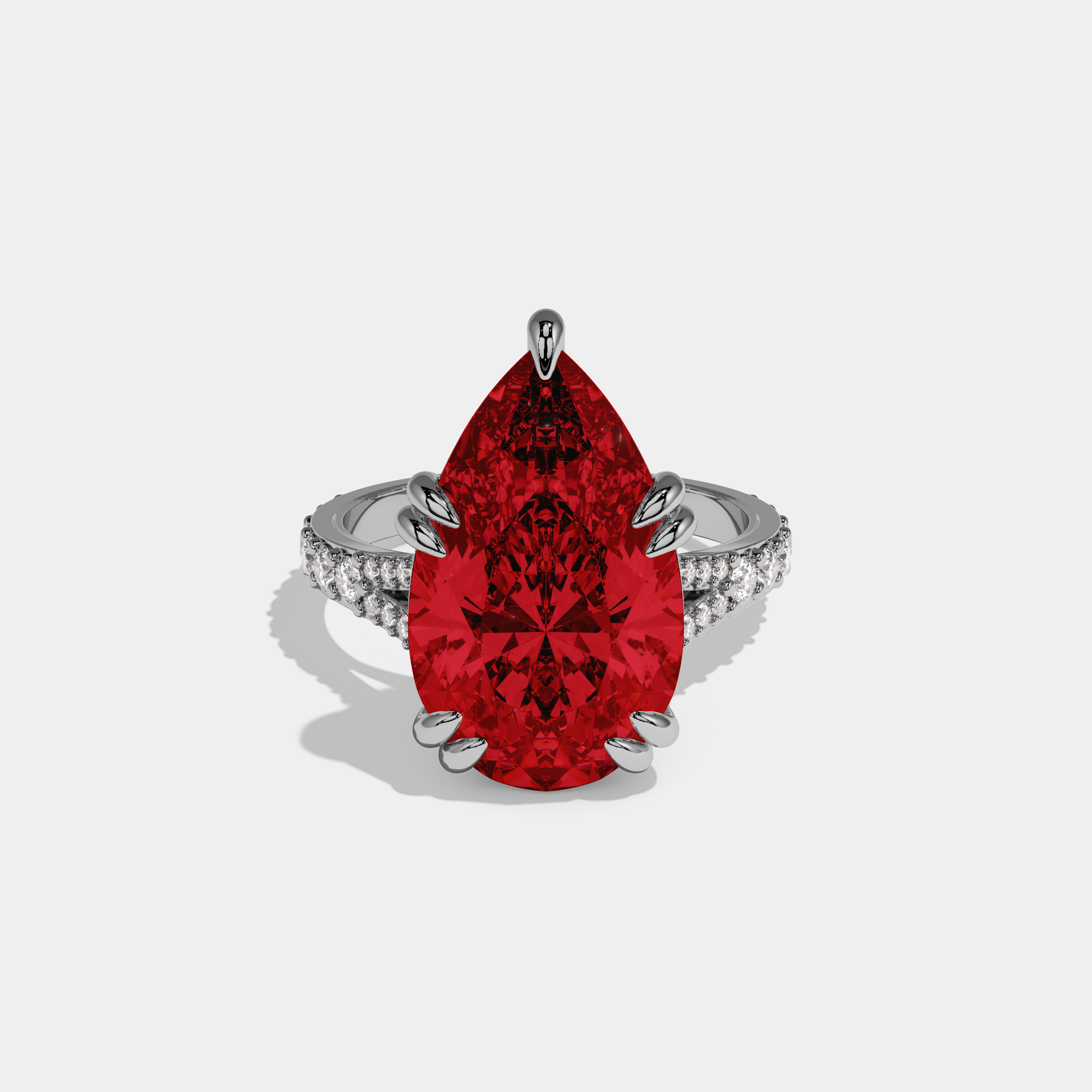 Caroline Fancy Red Pear Brilliant Cut Diamond Band Engagement Ring 8ct 18K White Gold