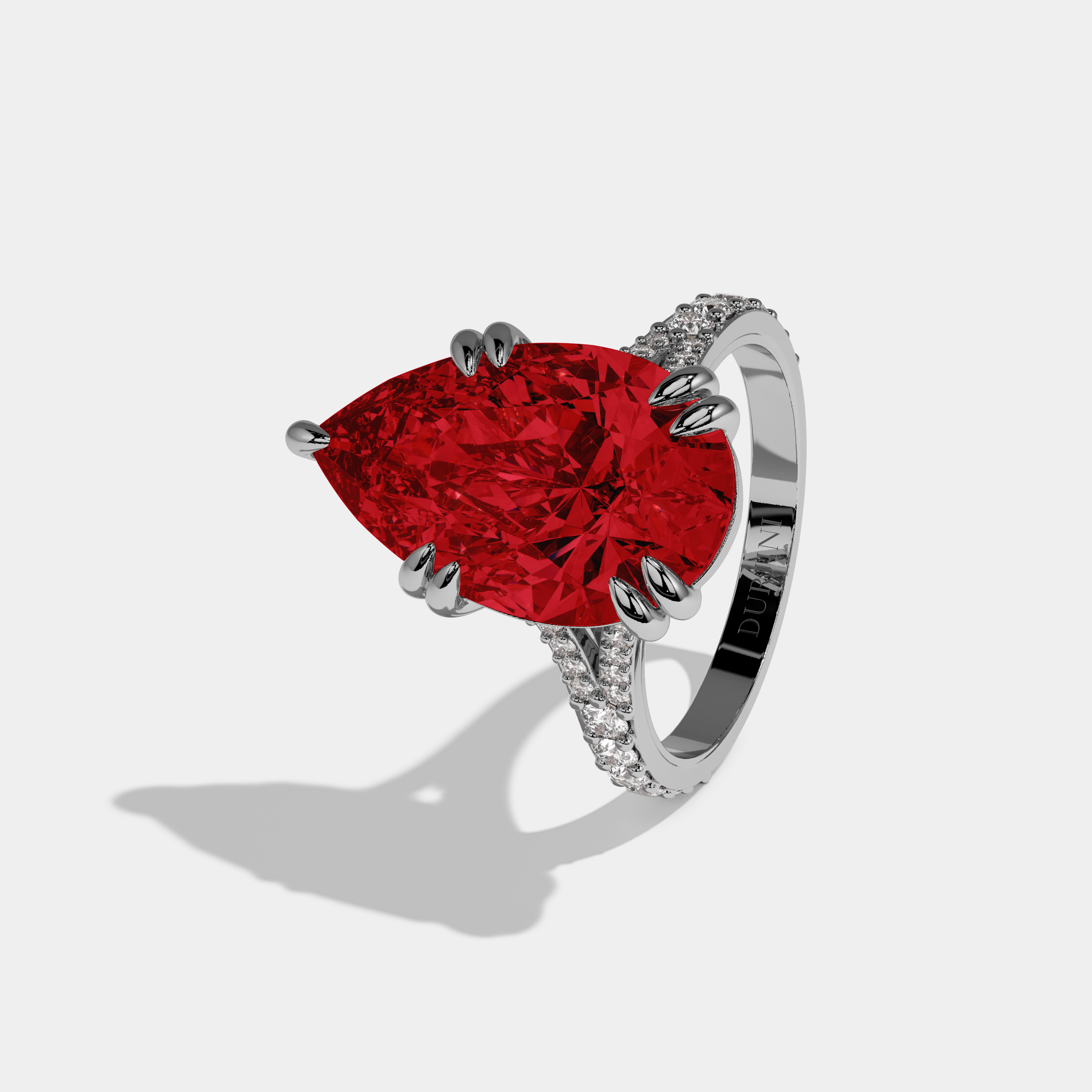 Caroline Fancy Red Pear Brilliant Cut Diamond Band Engagement Ring 8ct 18K White Gold
