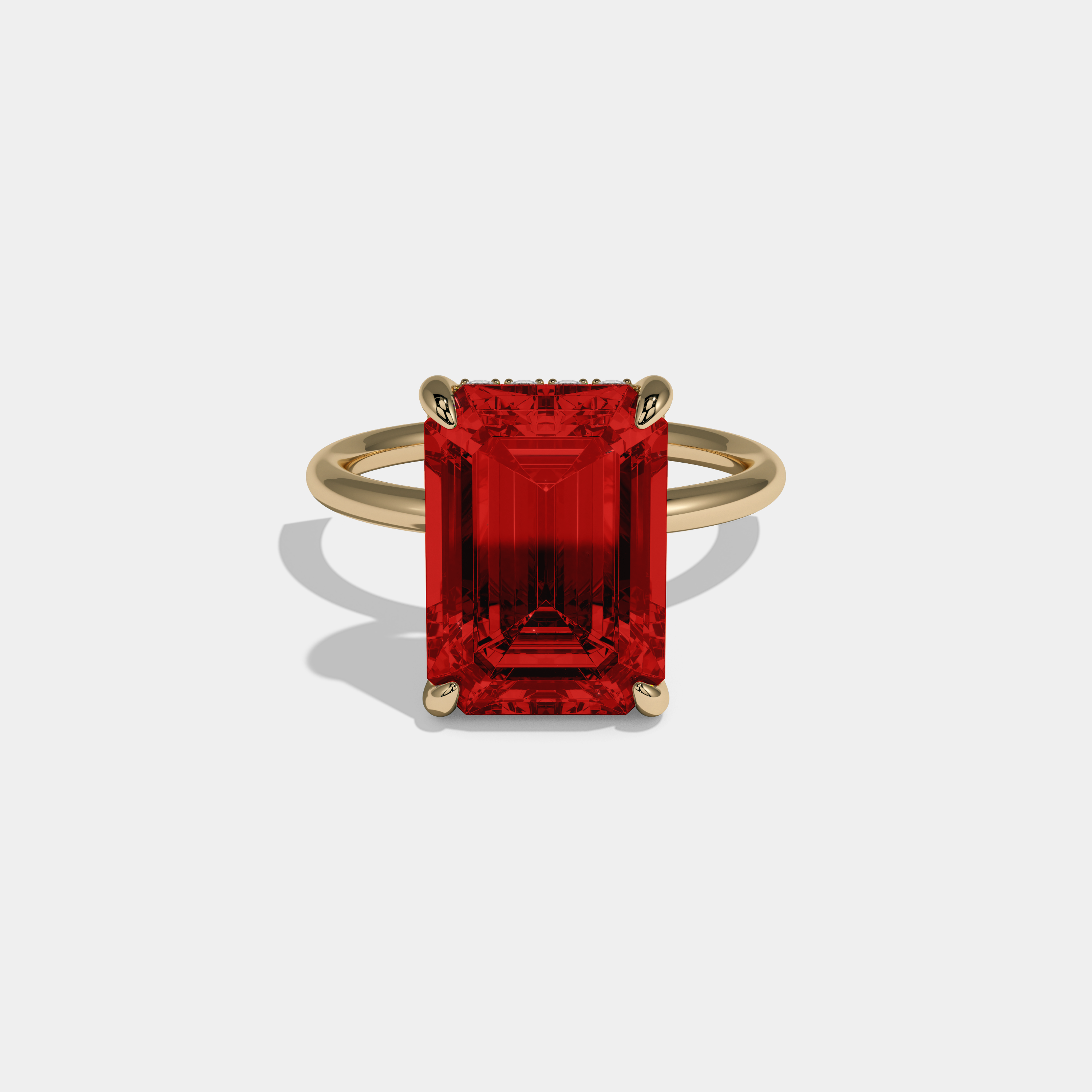 Maud Fancy Red Emerald Brilliant Cut Diamond Plain Band With Hidden Halo 6.5ct 18K Yellow Gold