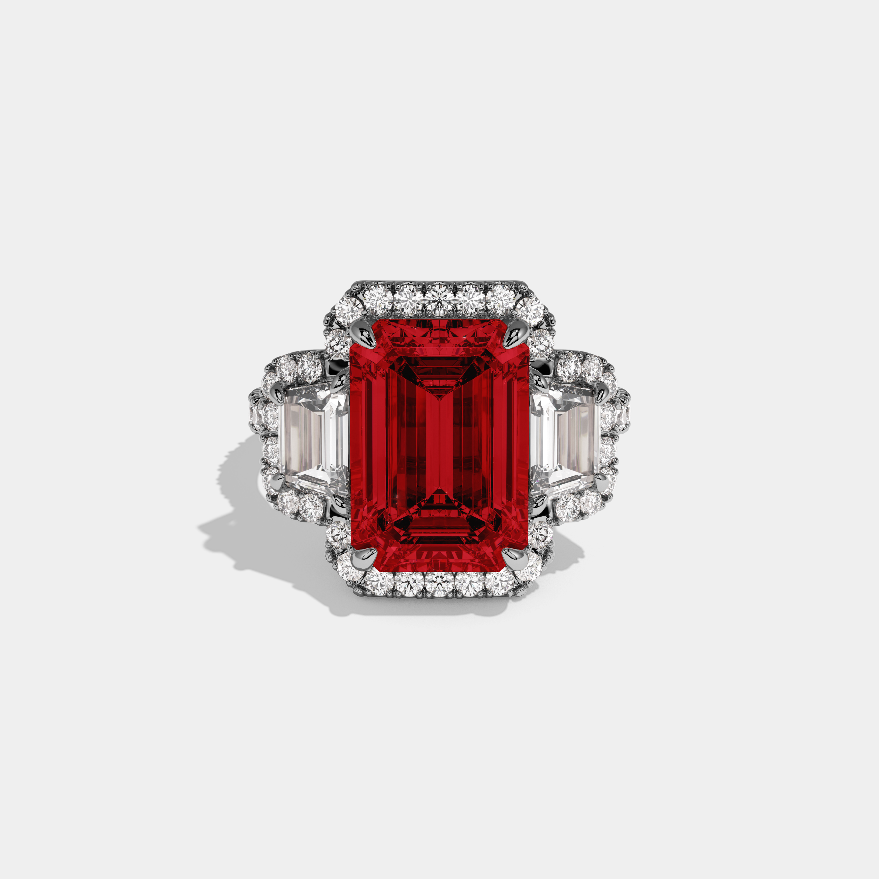 Eleanor Fancy Red Emerald Cut Diamond Band With Halo Engagement Ring 8ct 18K White Gold