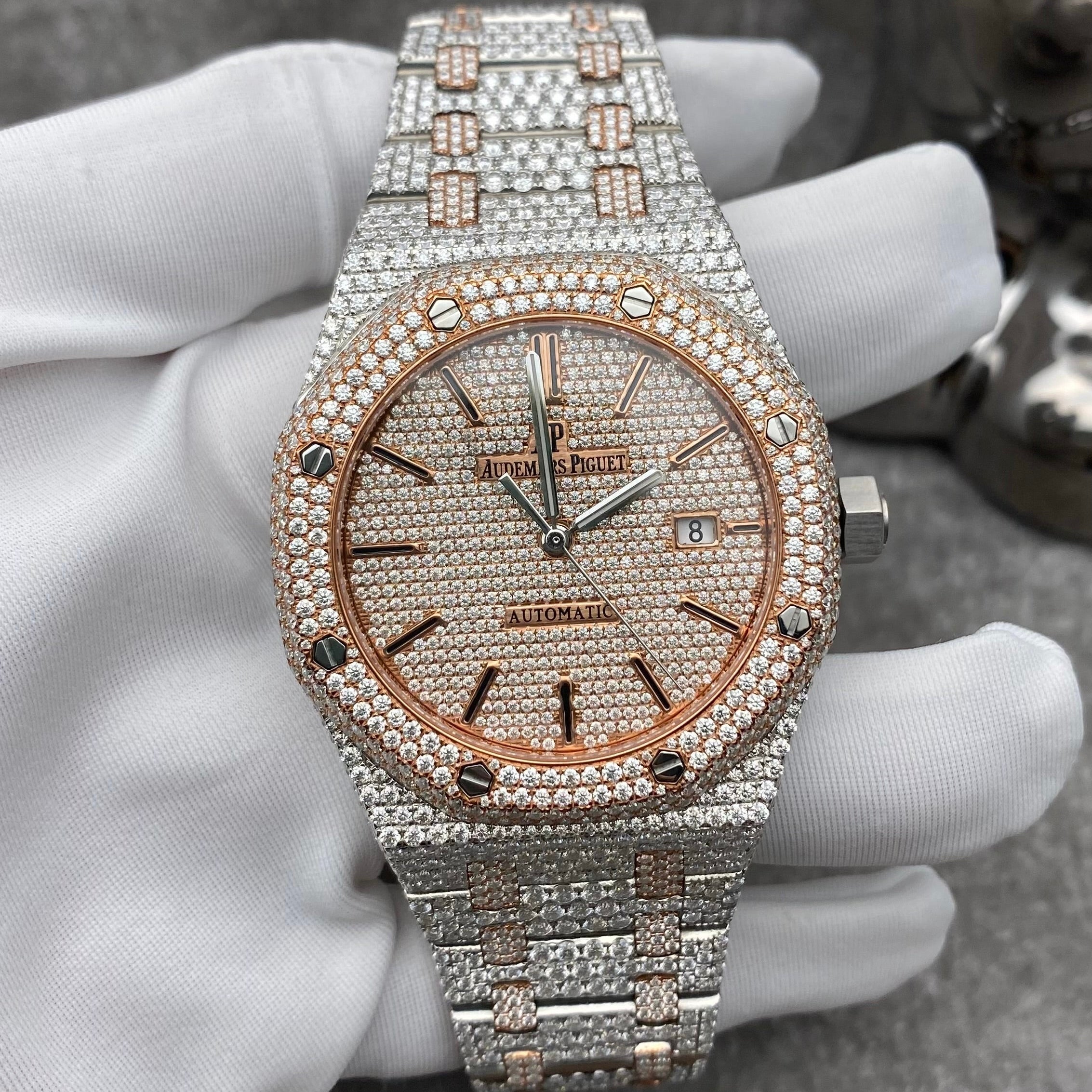 Customised 41MM Audemars Piguet Royal Oak 2 Tone Rose Gold with 35.0 Ct Diamond watch