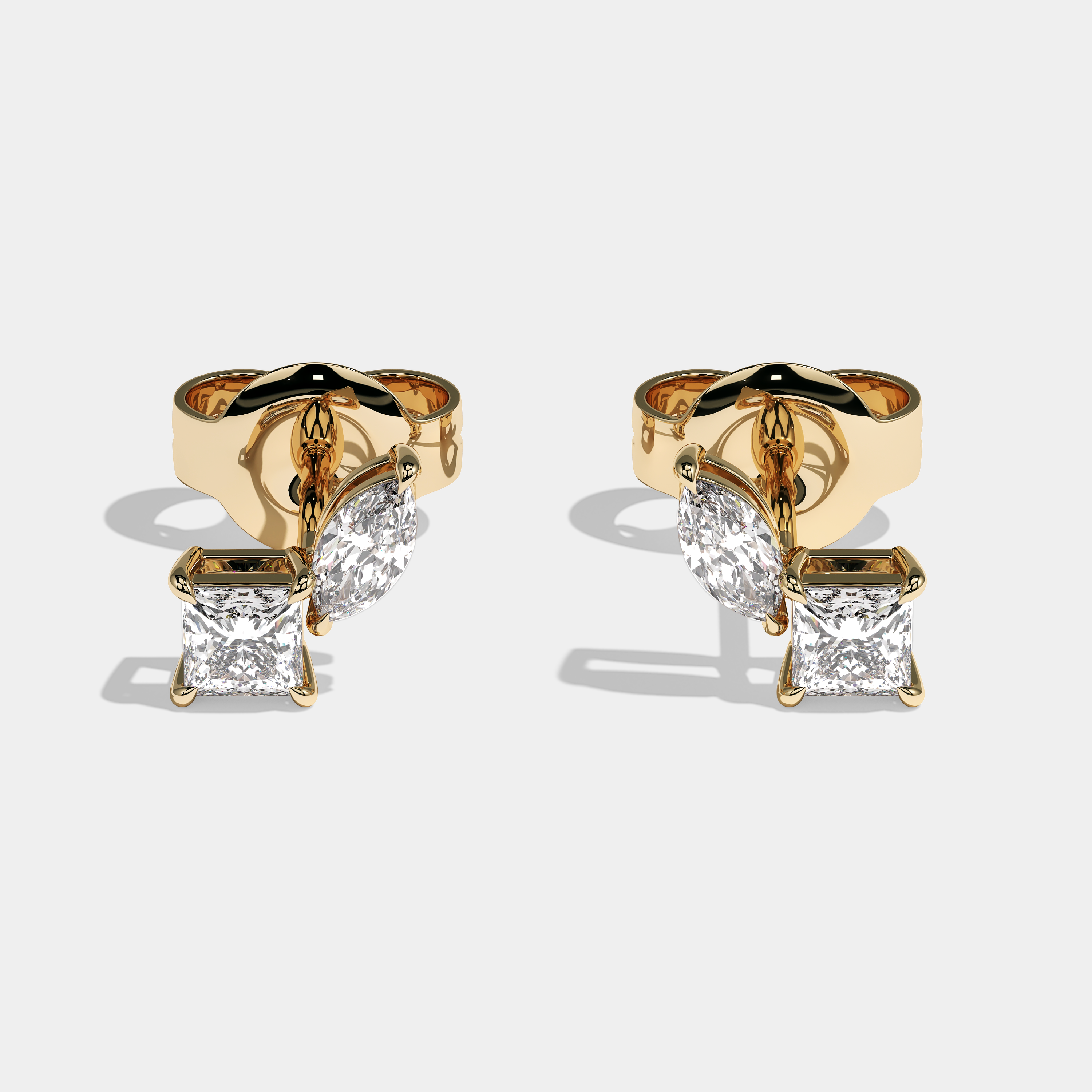 Moan Princess Brilliant Cut Diamond Earrings Yellow Gold 2.00ct