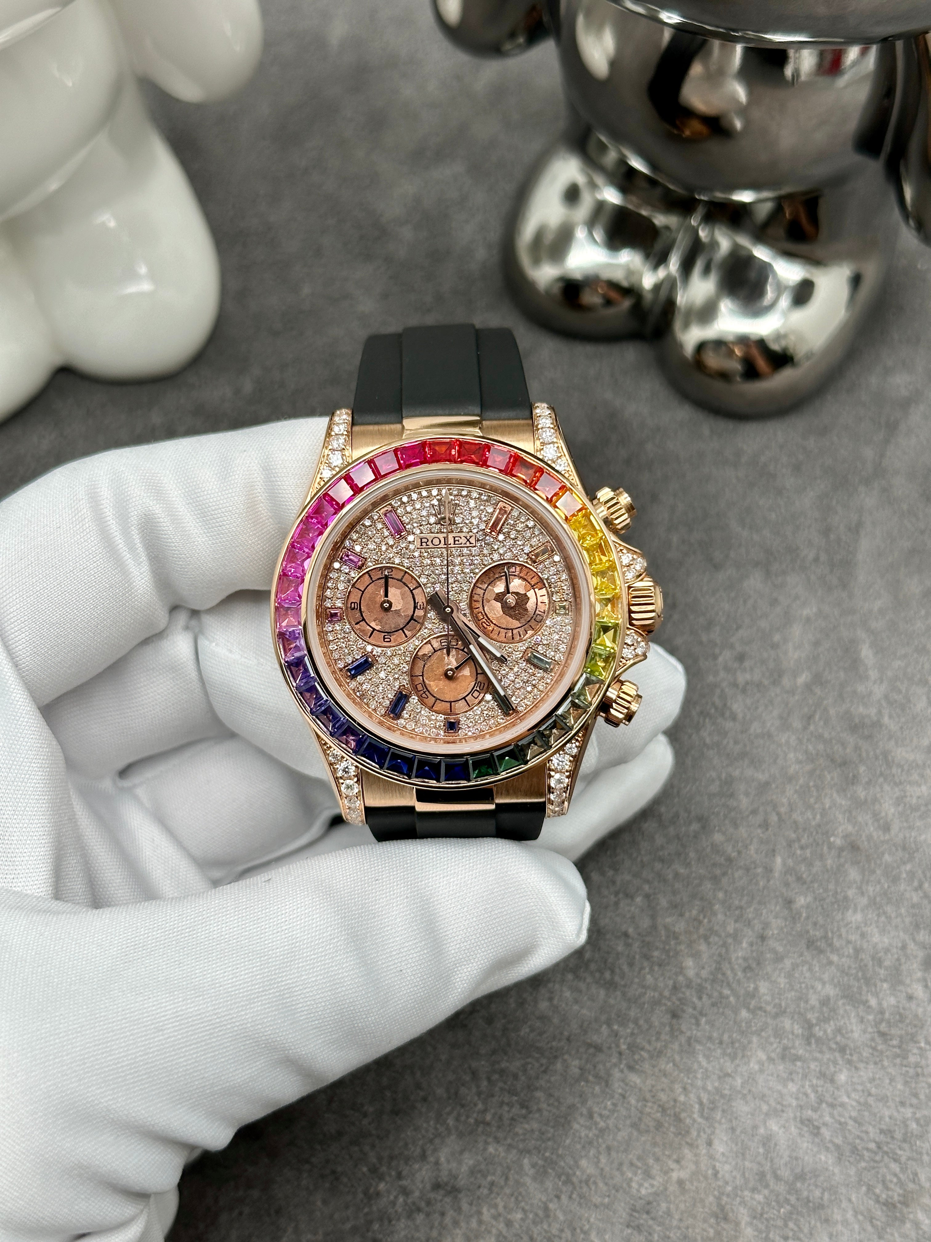 Rolex Daytona 116505 Rainbow Diamonds and Sapphires 18K Rose Gold Watch