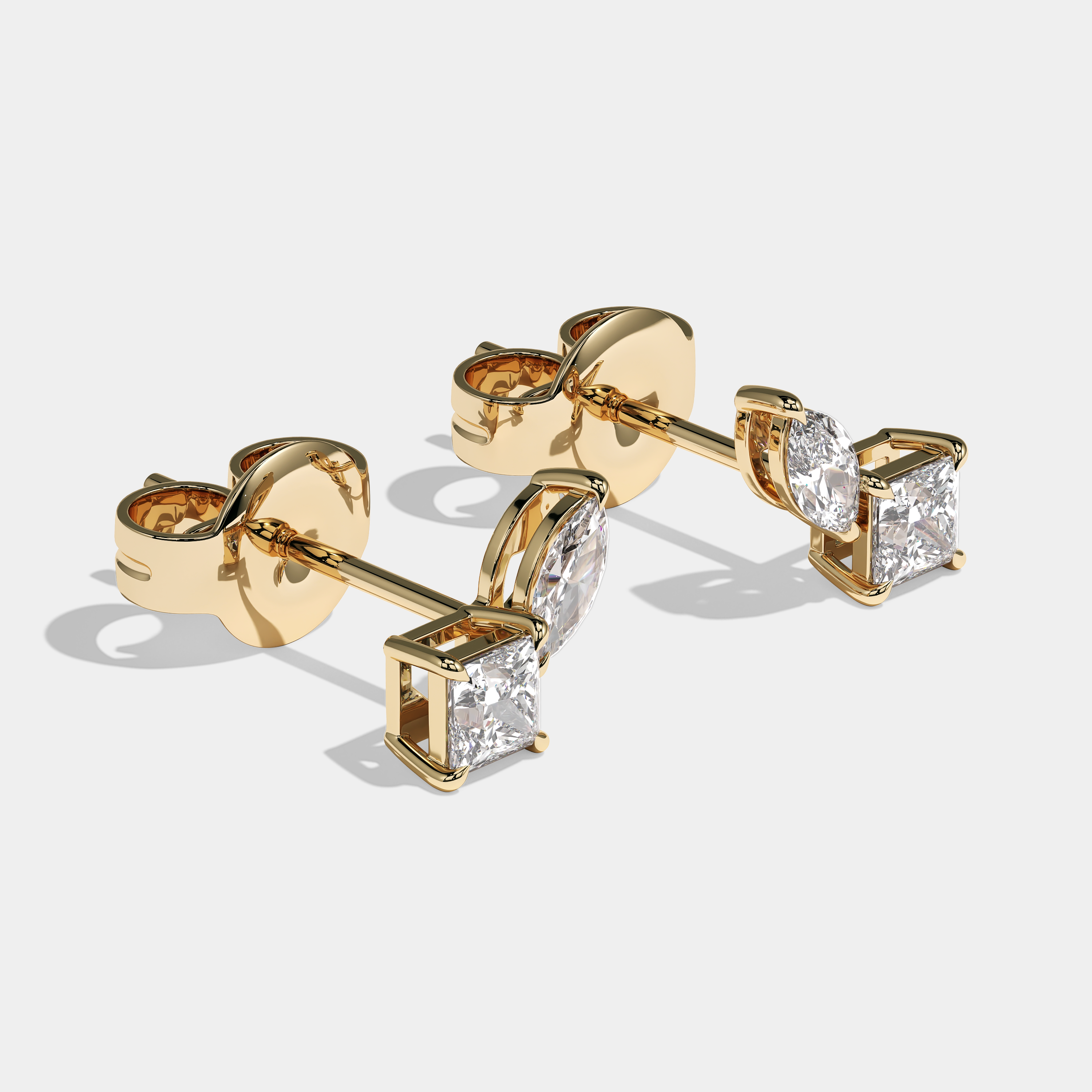 Moan Princess Brilliant Cut Diamond Earrings Yellow Gold 2.00ct