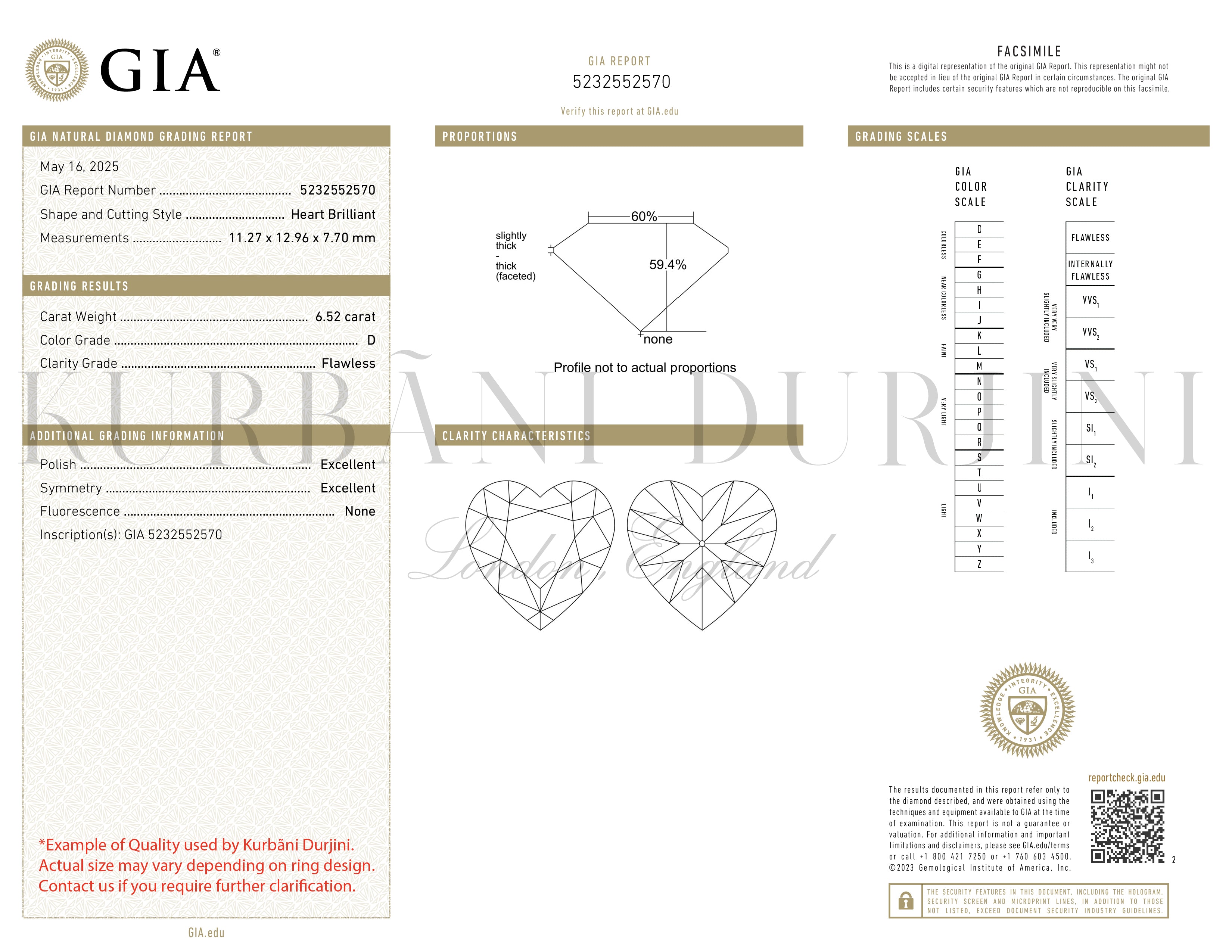 GIA diamond grading report for heart brilliant diamond certificate with Kurbãni Dujrini 