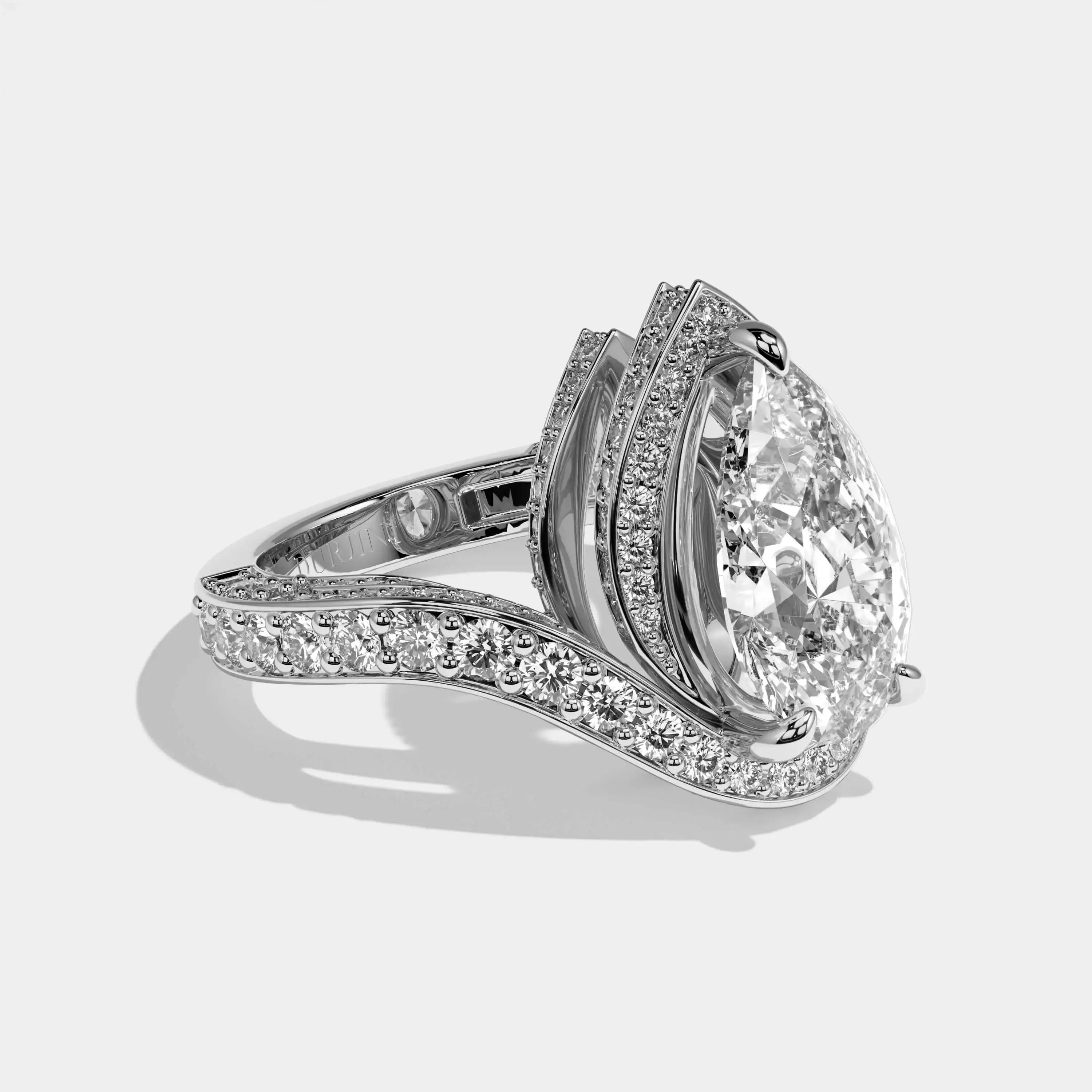 Marisa Diamond Pear Halo Engagement Ring  White Gold by Kurbani Durjini, right view.
