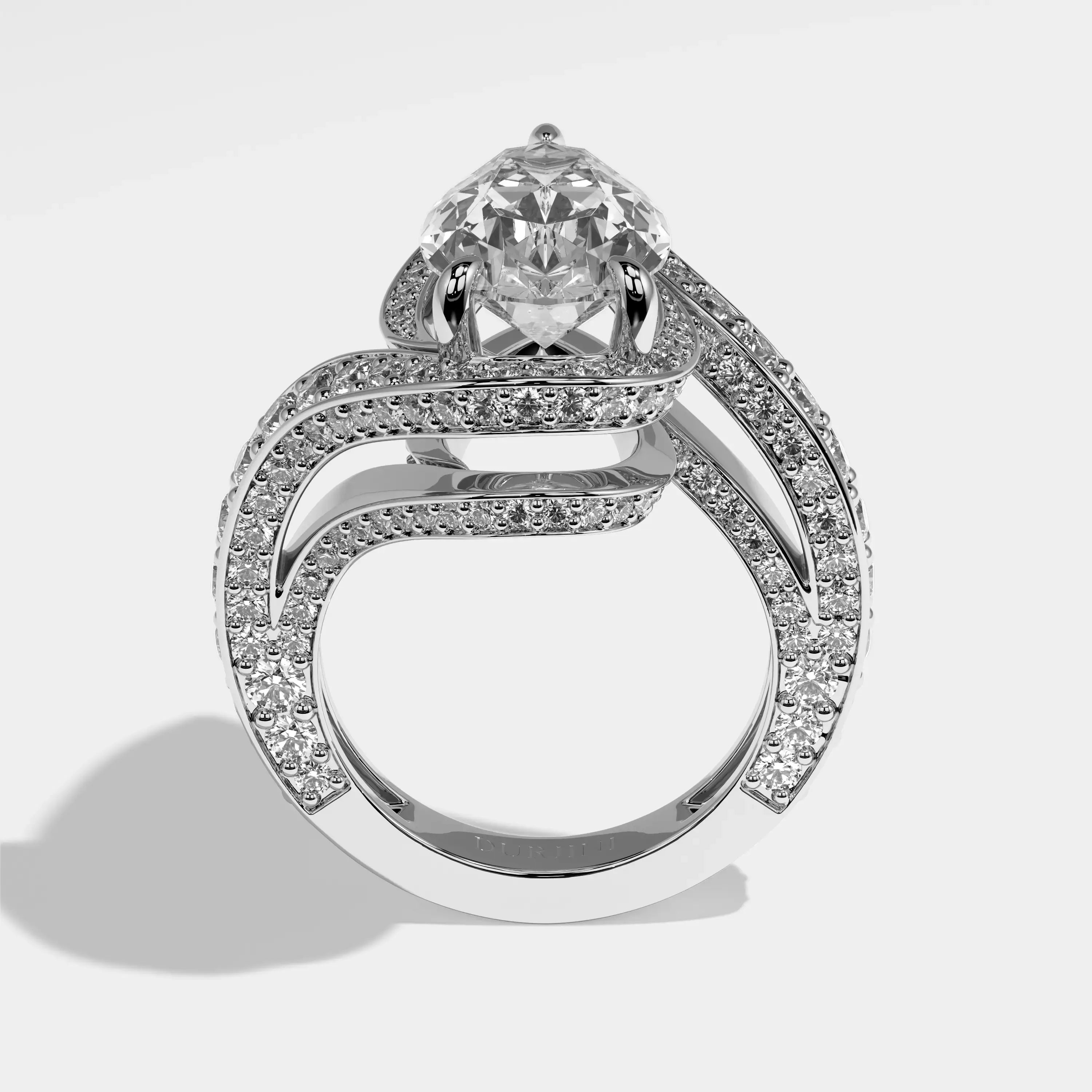 Marisa Diamond Pear Halo Engagement Ring  White Gold by Kurbani Durjini, full view.