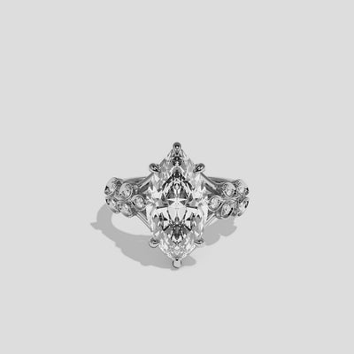 Aurisse Eclat diamond marquise halo engagement ring in 18K white gold by Kurbãni Durjini, 360-degree view