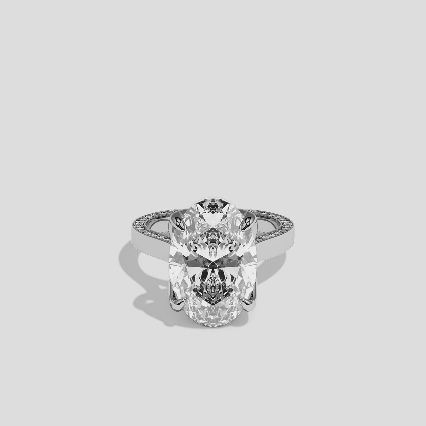 Shira 10.00ct diamond oval halo engagement ring in 18K white gold by Kurbãni Durjini, 360-degree view