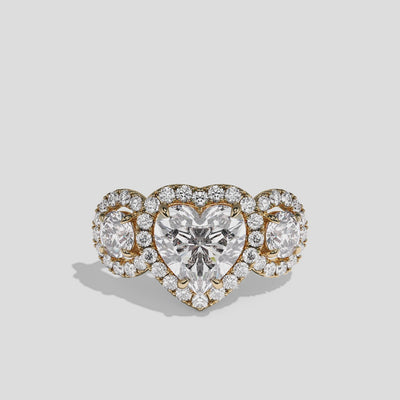 Blanche Countess heart halo diamond engagement ring in 18K yellow gold by Kurbãni Durjini, 360-degree view