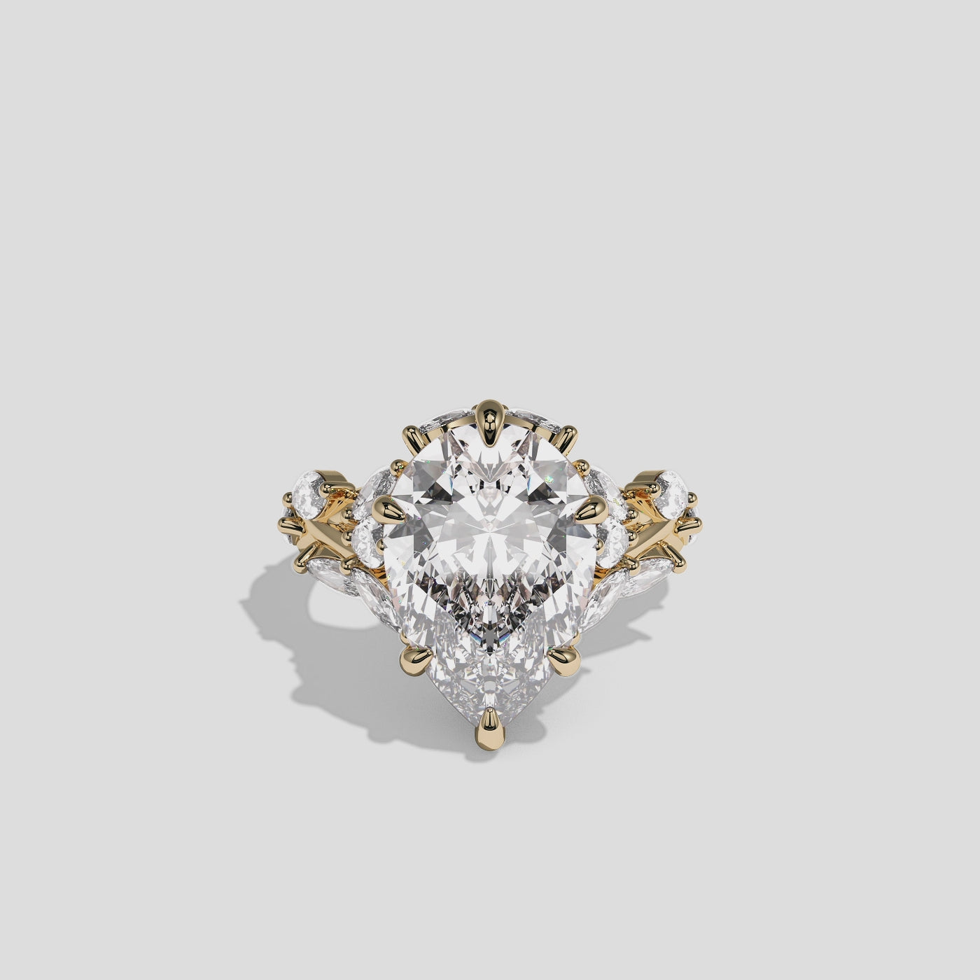 Talia Rosewood diamond pear engagement ring in 18K yellow gold by Kurbãni Durjini, 360-degree view