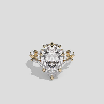 Talia Rosewood diamond pear engagement ring in 18K yellow gold by Kurbãni Durjini, 360-degree view