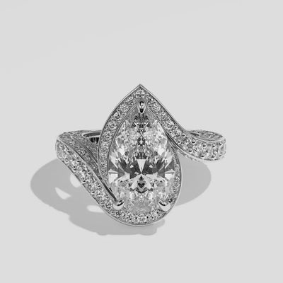 Marisa Diamond Pear Halo Engagement Ring  White Gold by Kurbani Durjini, video.
