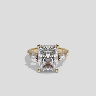 Esther Eclat Kingswood diamond radiant halo engagement ring in 18K yellow gold by Kurbãni Durjini, 360-degree view