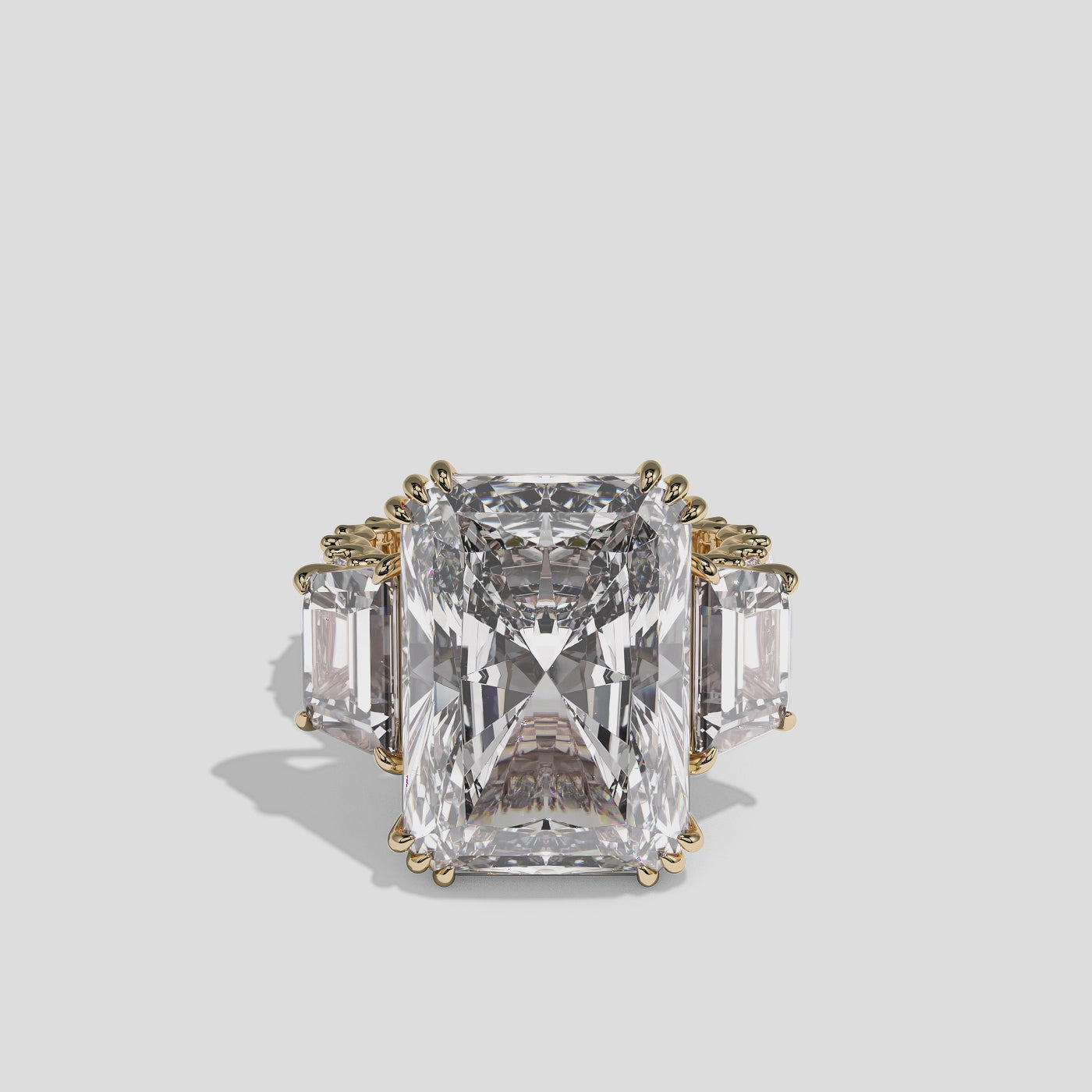 Etheldreda Lady of Ely diamond radiant halo engagement ring in 18K yellow gold by Kurbãni Durjini, 360-degree view